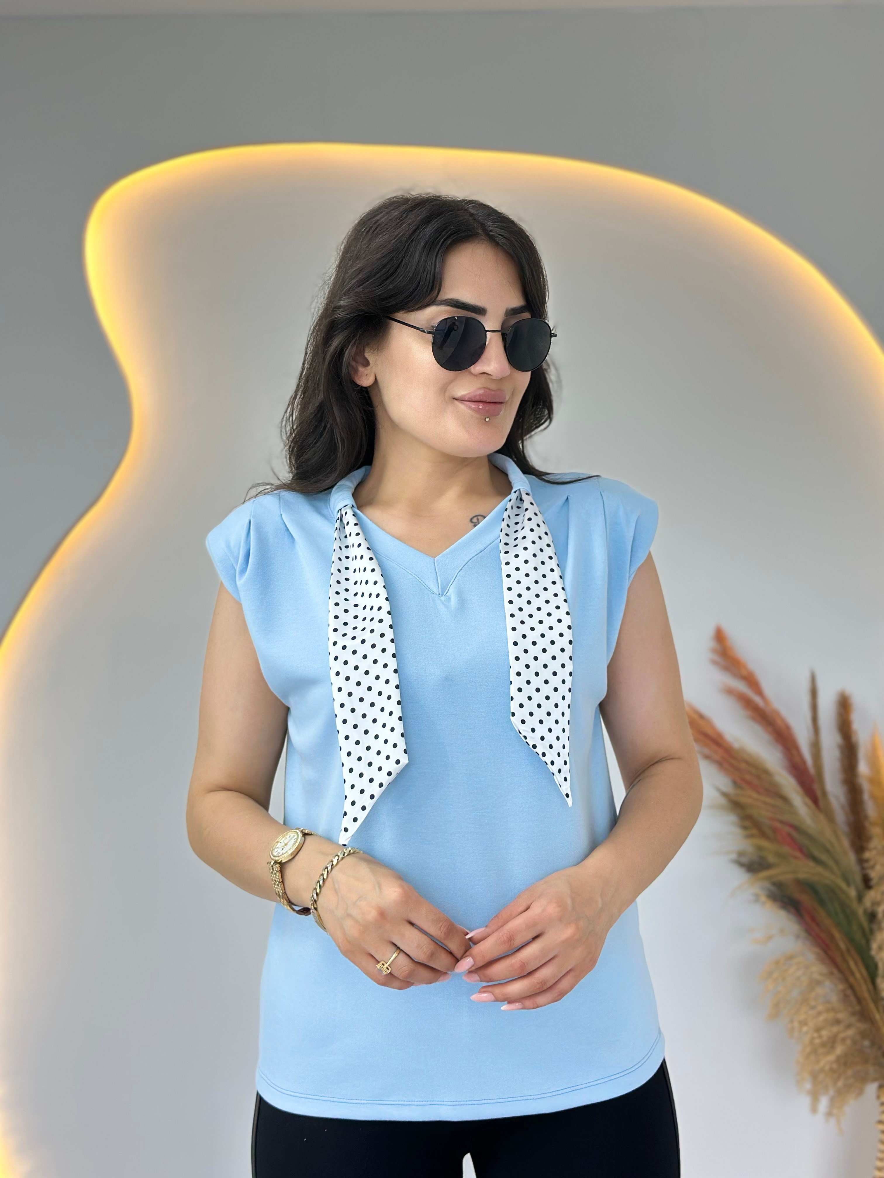 Lite Bebe Mavi V Yaka Fular Detaylı Vatkalı Bluz D139