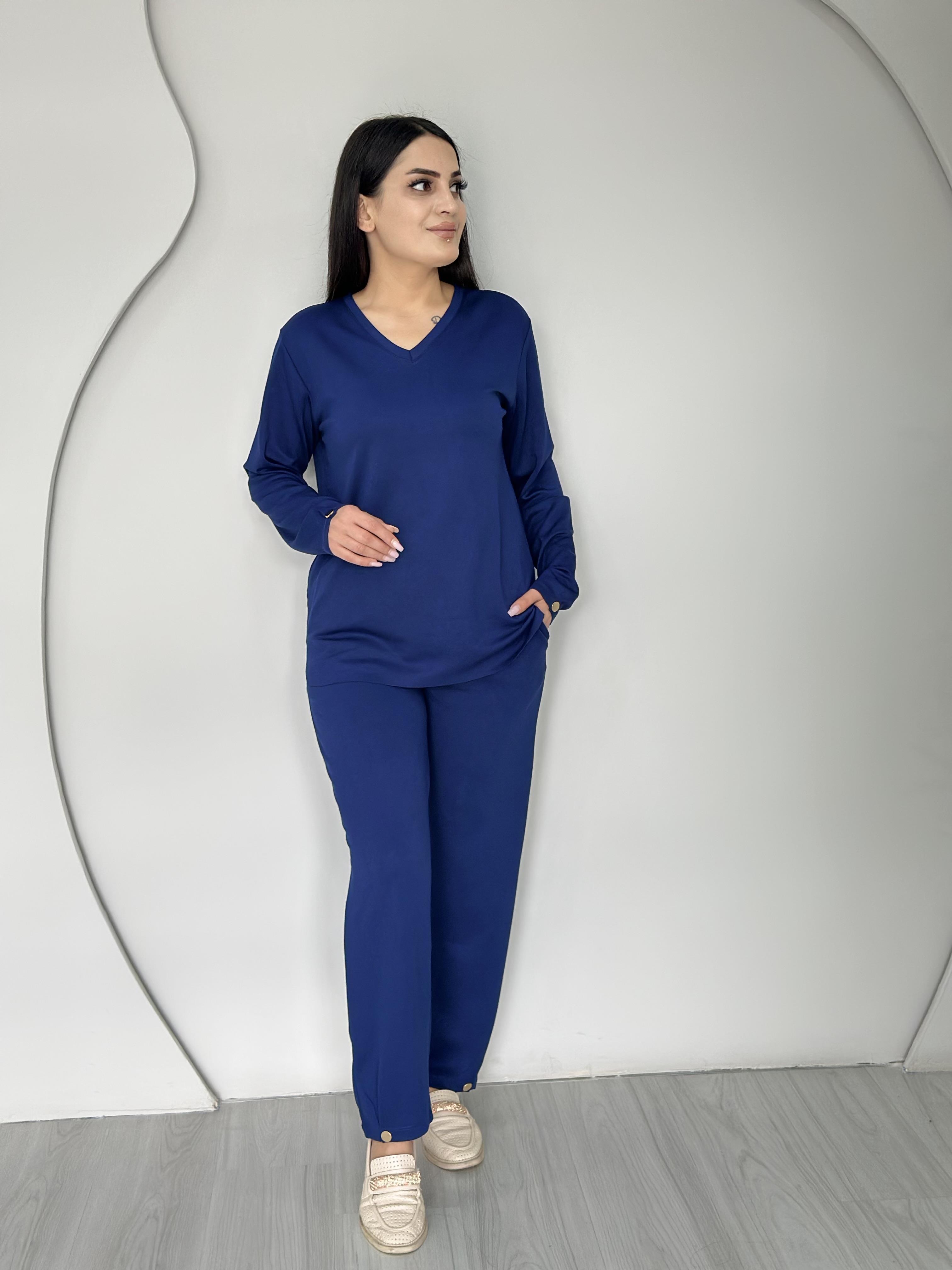 Logi Lacivert V Yaka İpek Modal Kumaş Kolu Paçası Çıtçıtlı Takım A103