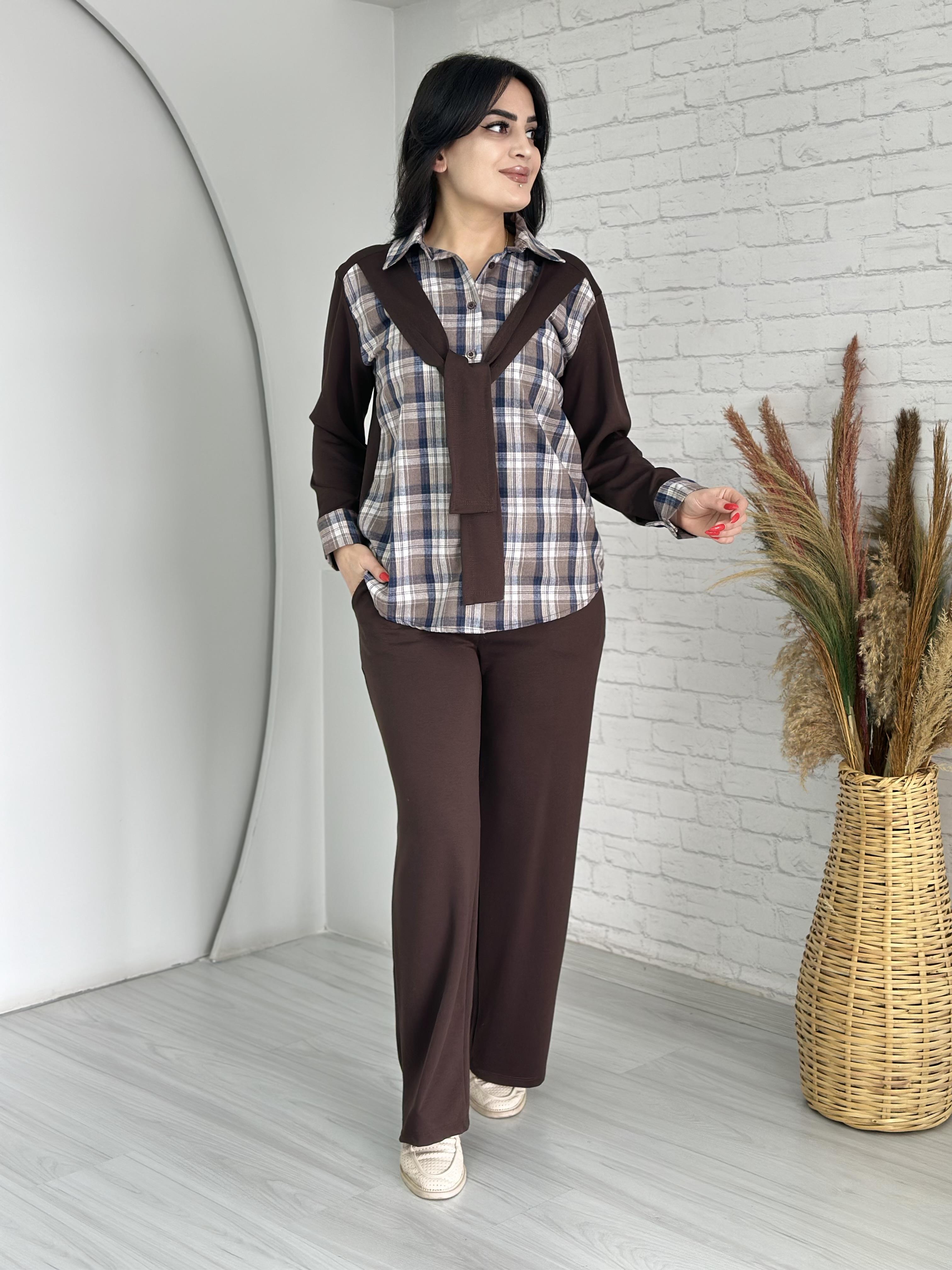 Lone Kahve Ekose Gömlekli Bağlamalı İkili Modal Takım Z212