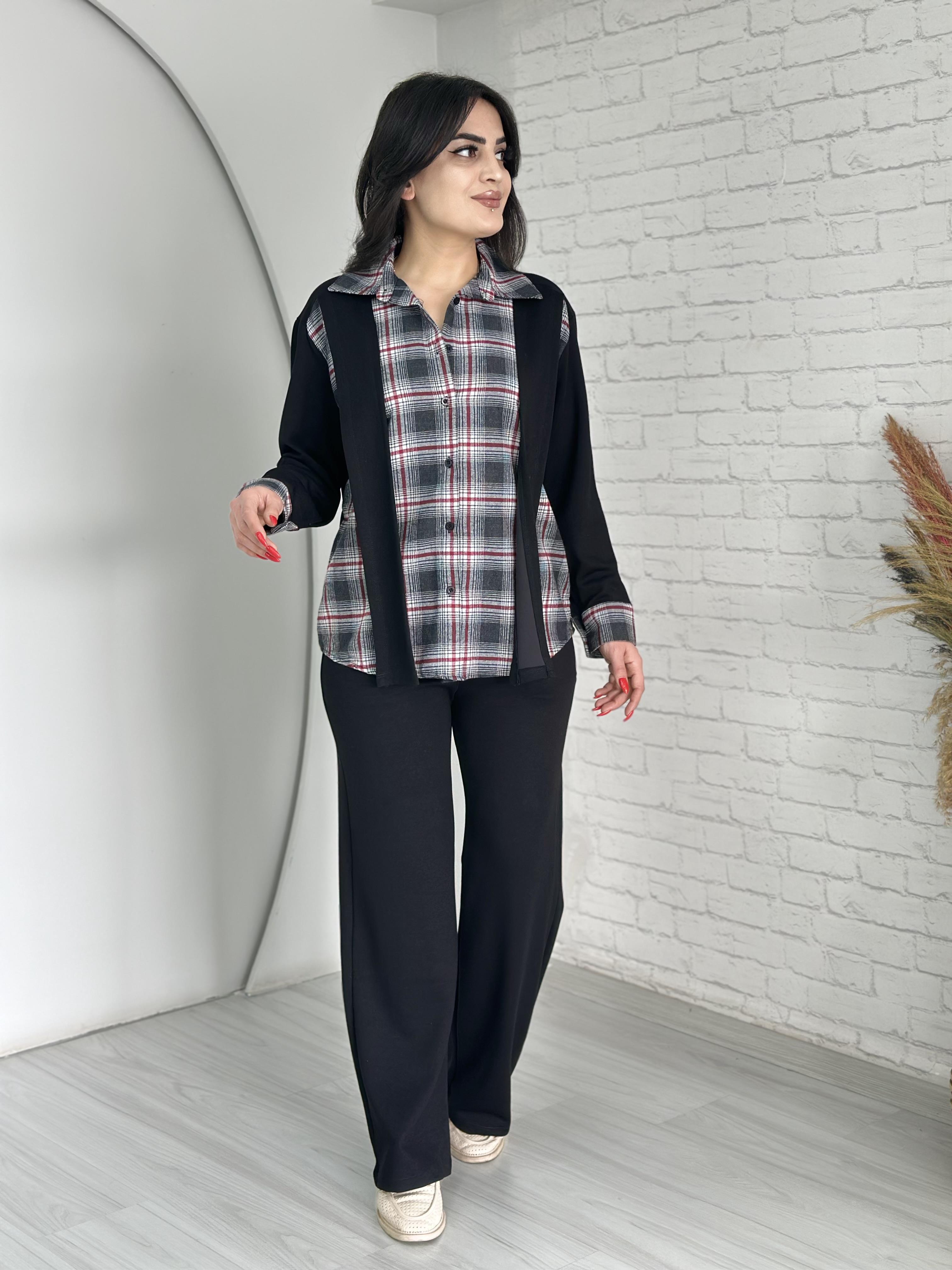 Lone Siyah Ekose Gömlekli Bağlamalı İkili Modal Takım Z212