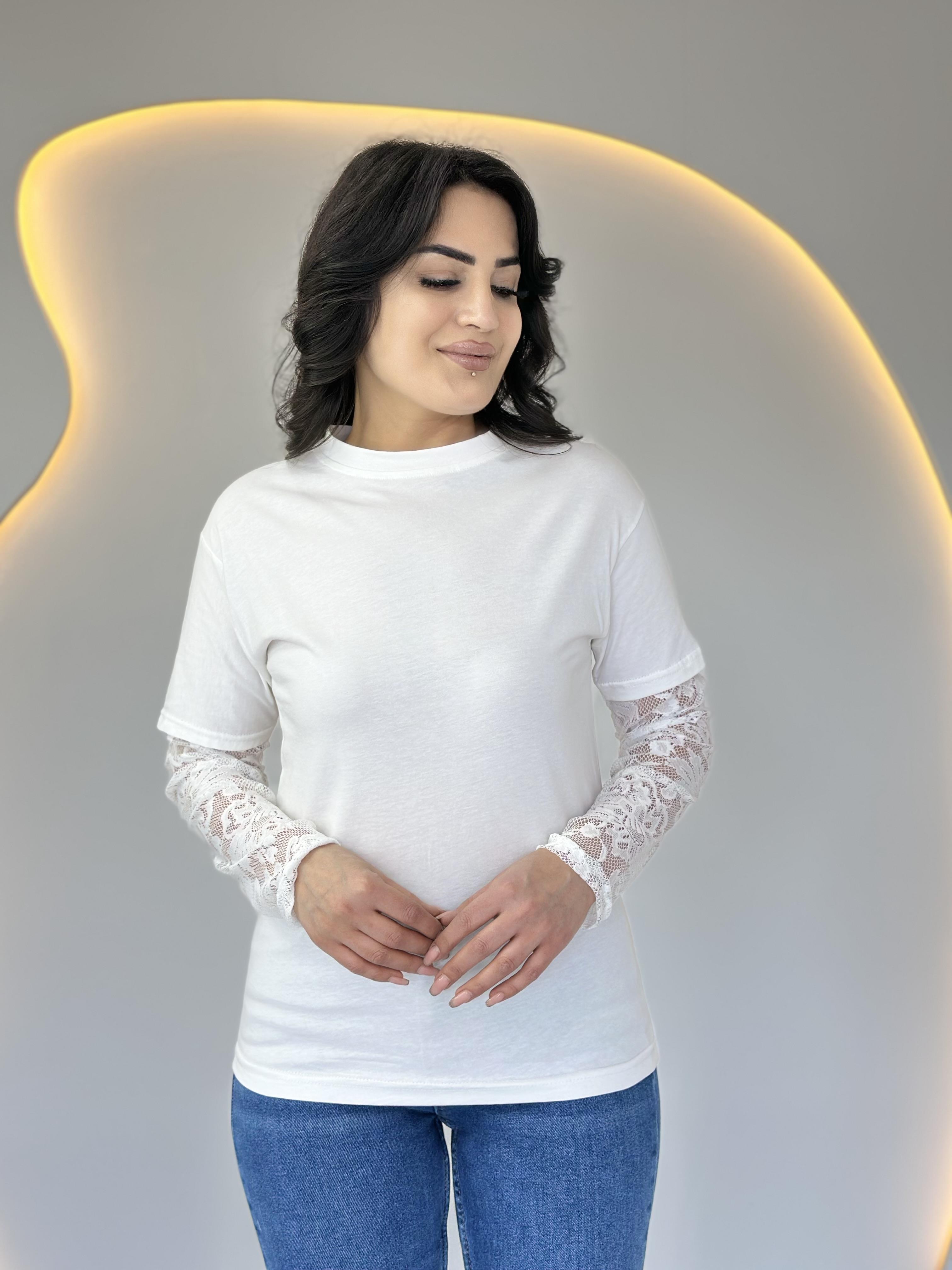 Look Beyaz Kol Dantel Detaylı Viskon Bluz D049