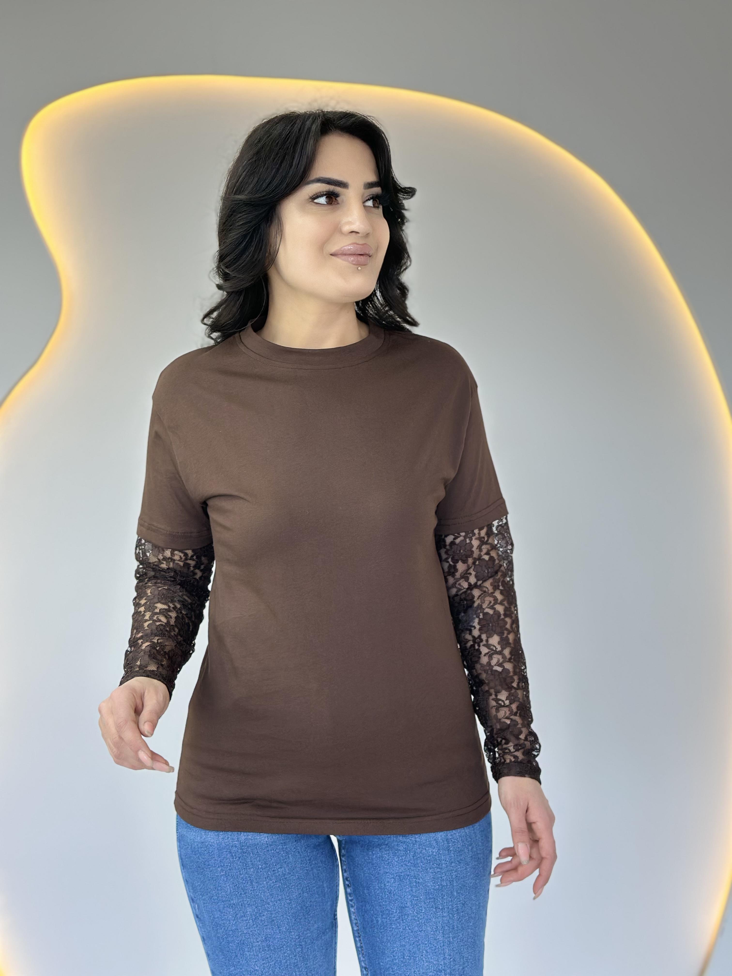 Look Kahve Kol Dantel Detaylı Viskon Bluz D049