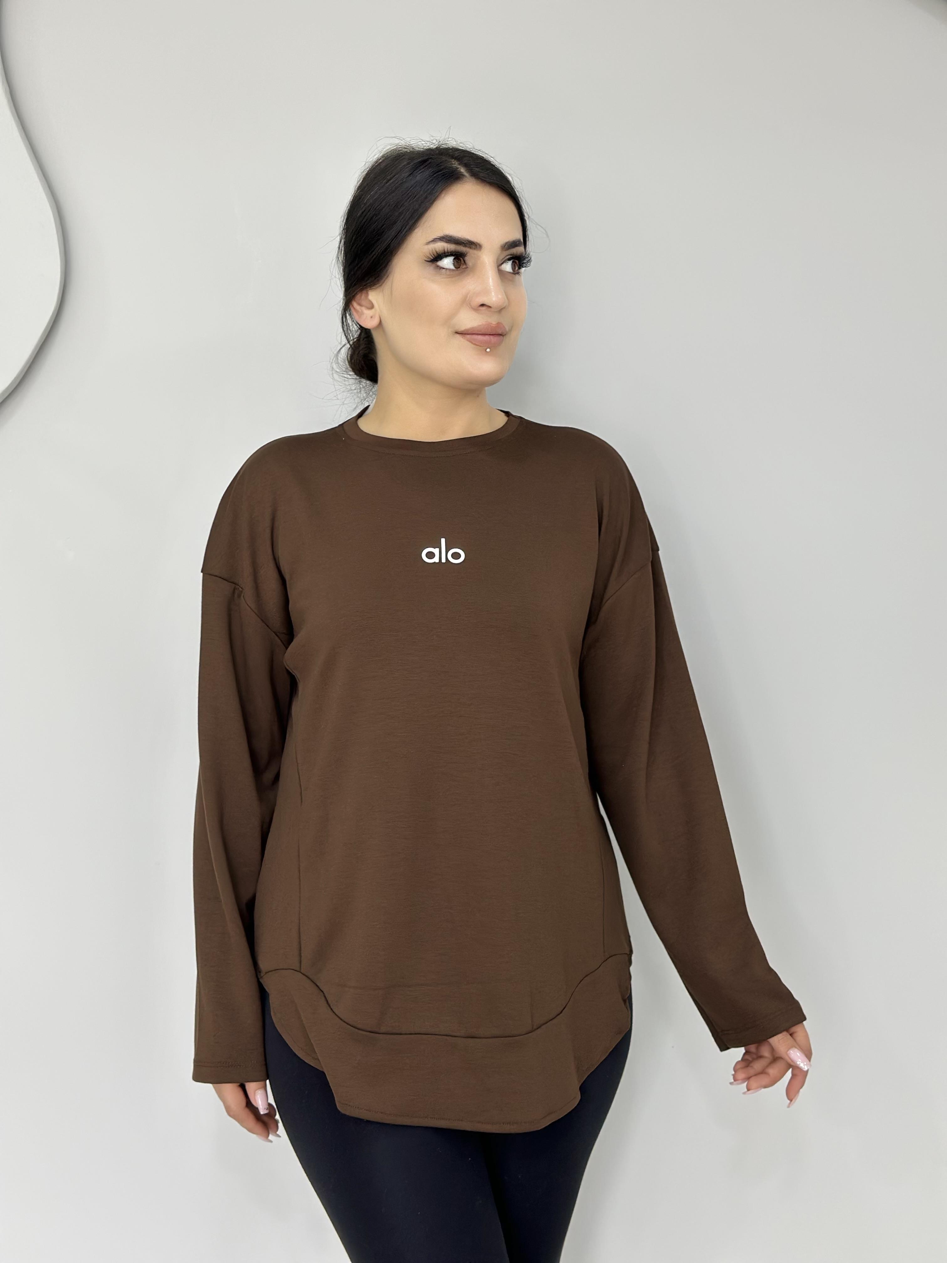 Lova Acı Kahve Alo Baskılı Modal Yumuşak Sweatshirt  A062