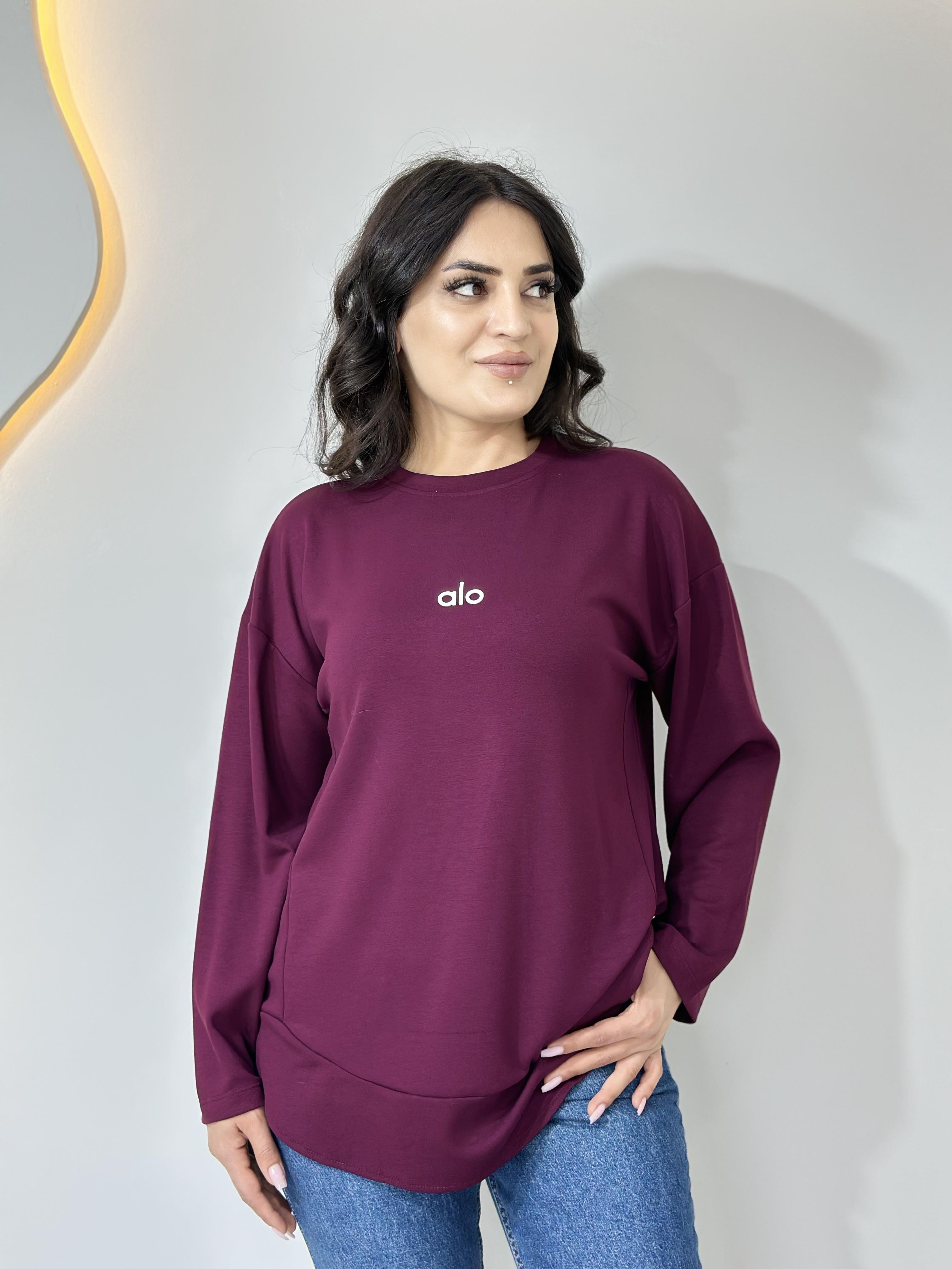 Lova Mor Alo Baskılı Modal Yumuşak Sweatshirt A030