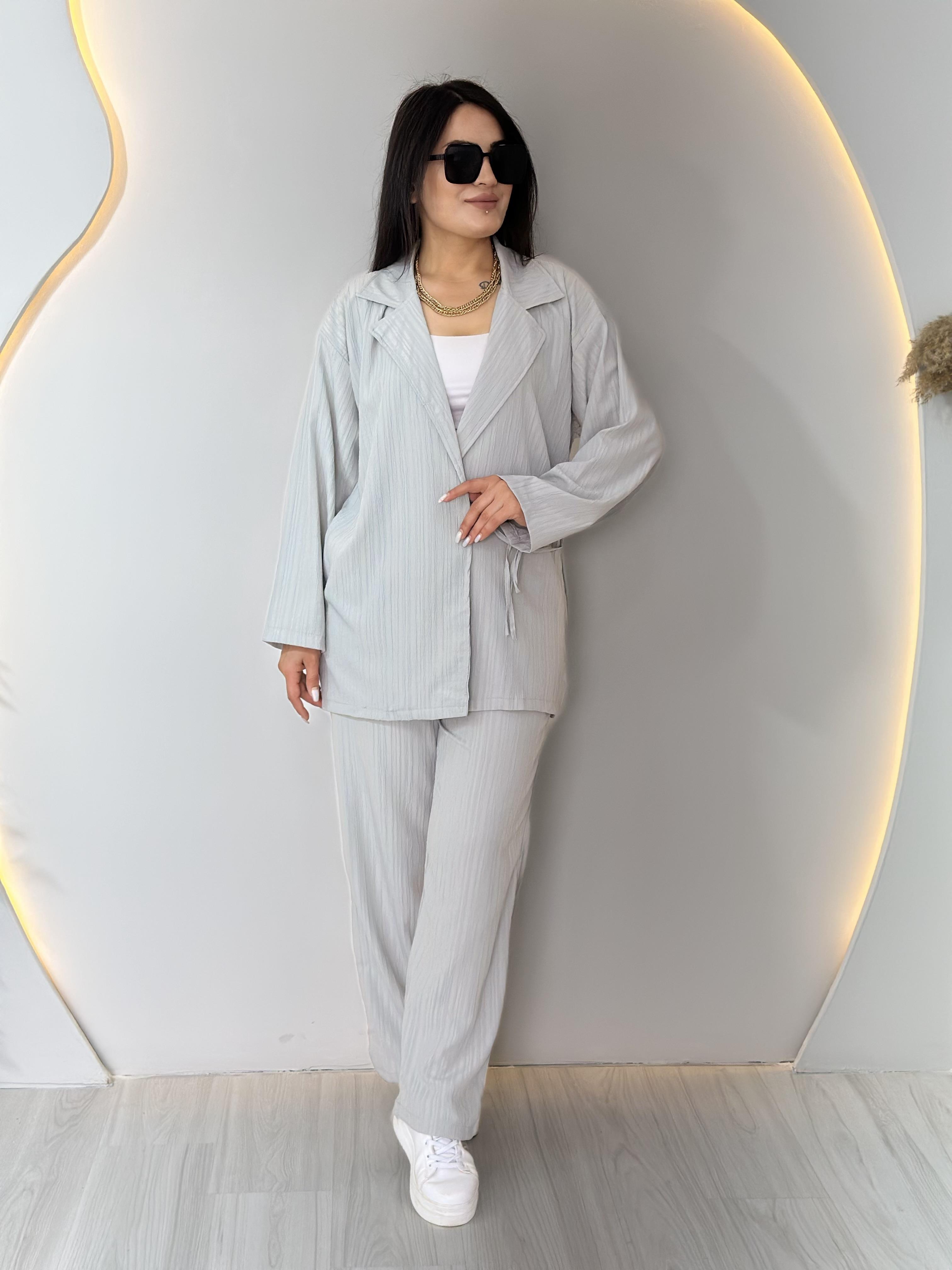 Luna Gri Yan Bağlamalı Kimono Takım A061