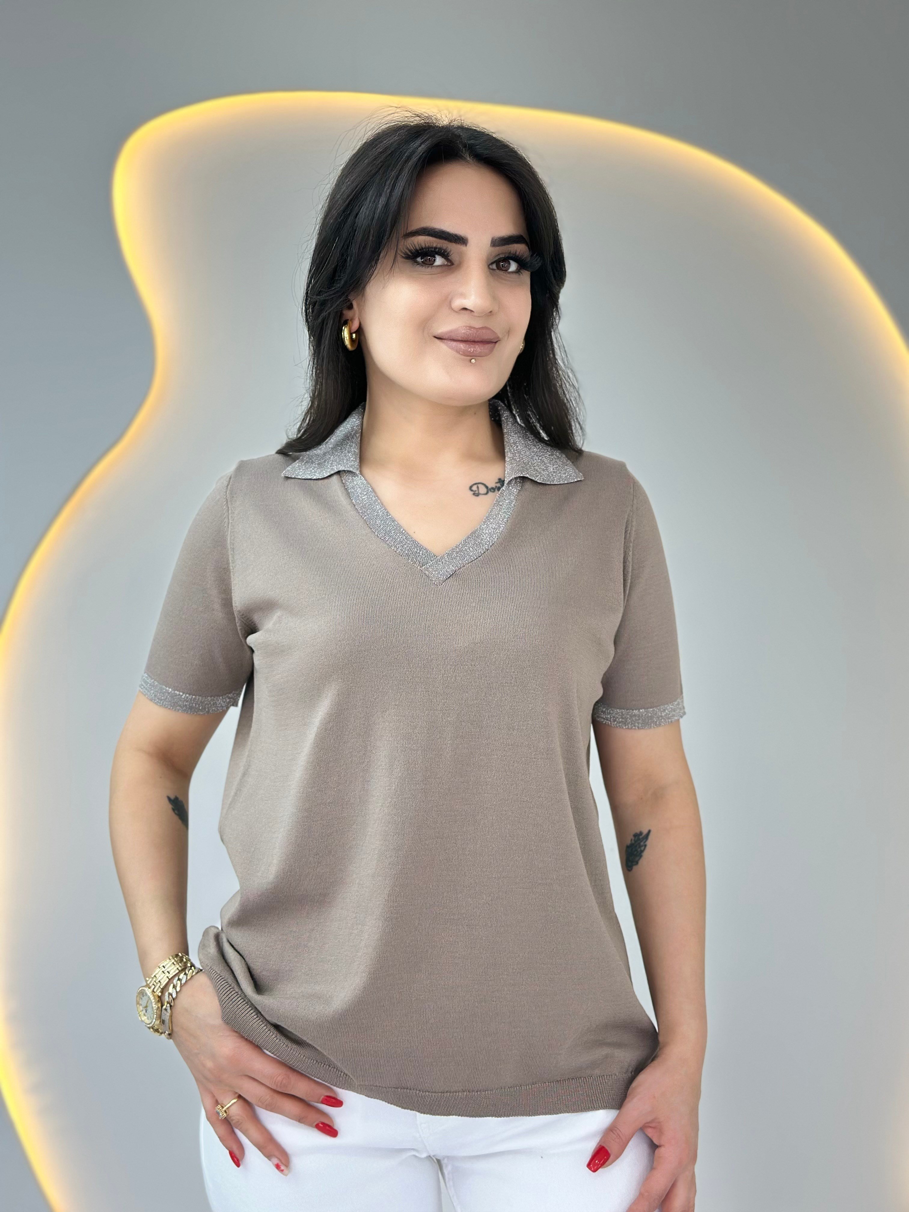 Mave Vizon Polo Yaka Kol Sim İşlemeli Merserize Bluz D088