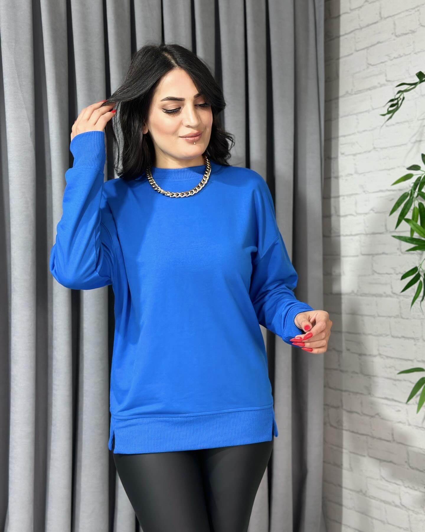 Mavi Bisiklet Yaka Pamuklu Sweatshirt 