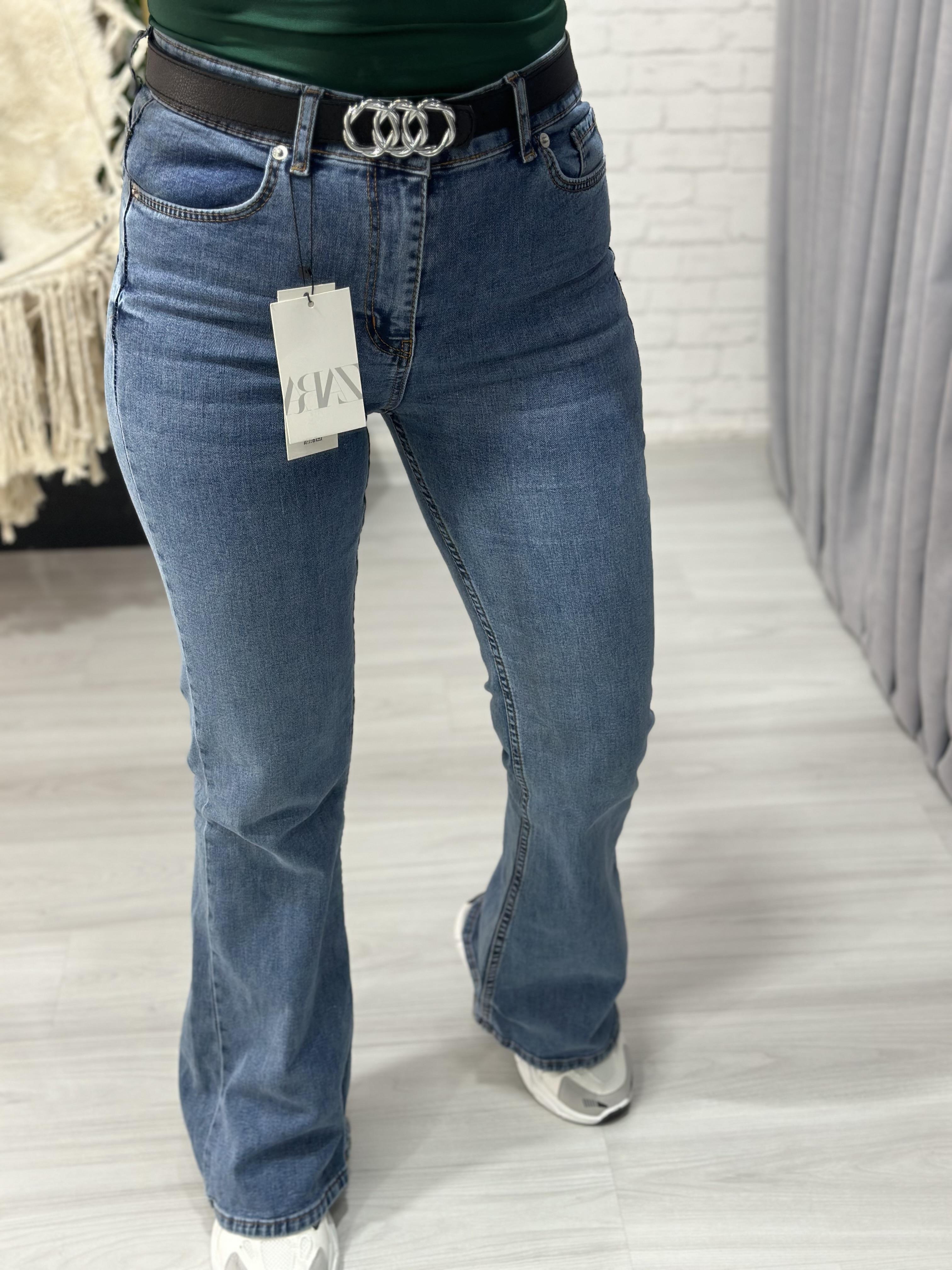 Mavi Yüksek Bel İspanyol Paça Jean Pantolon