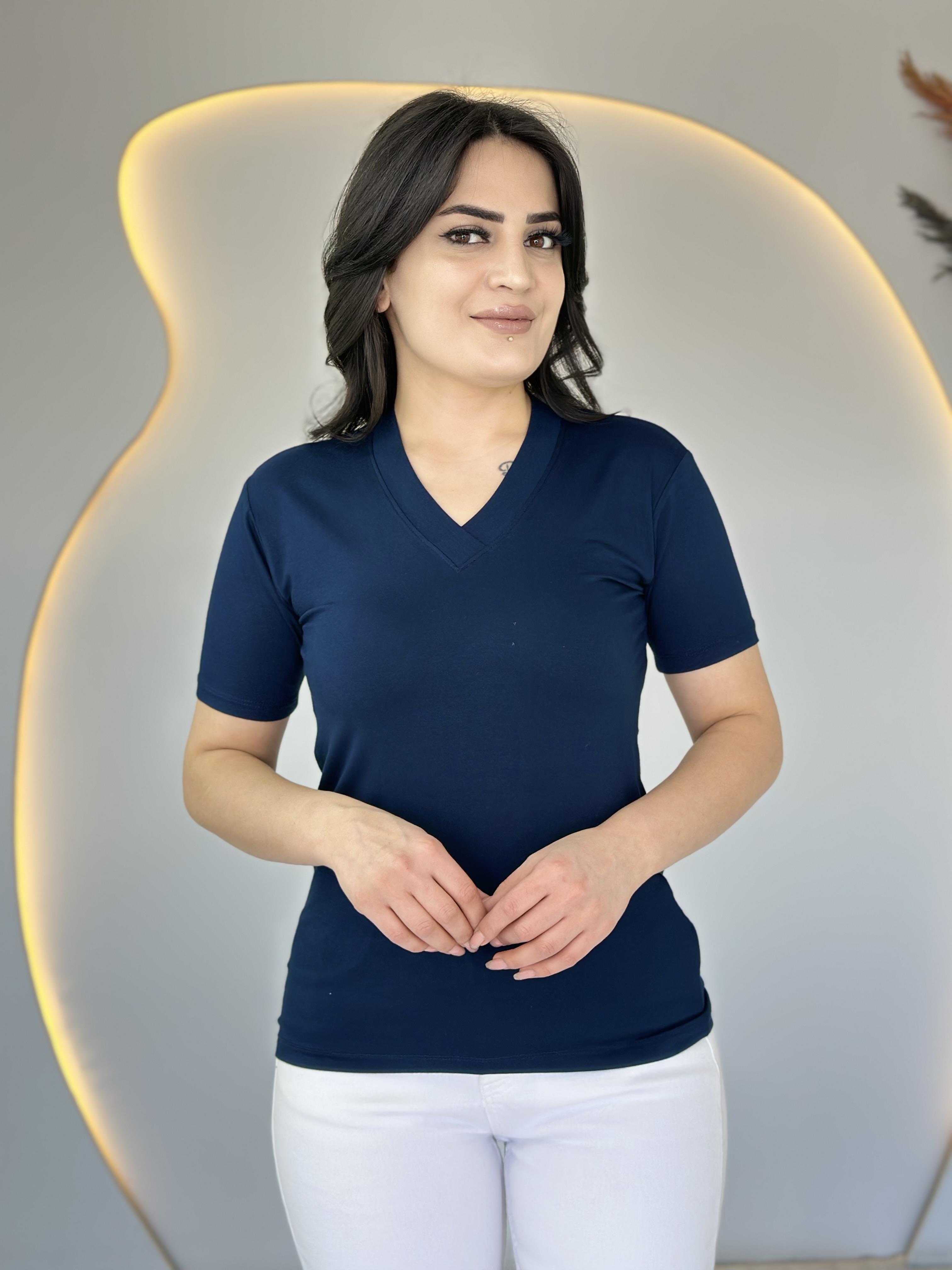 May Lacivert V Yaka Basic Tshirt D031