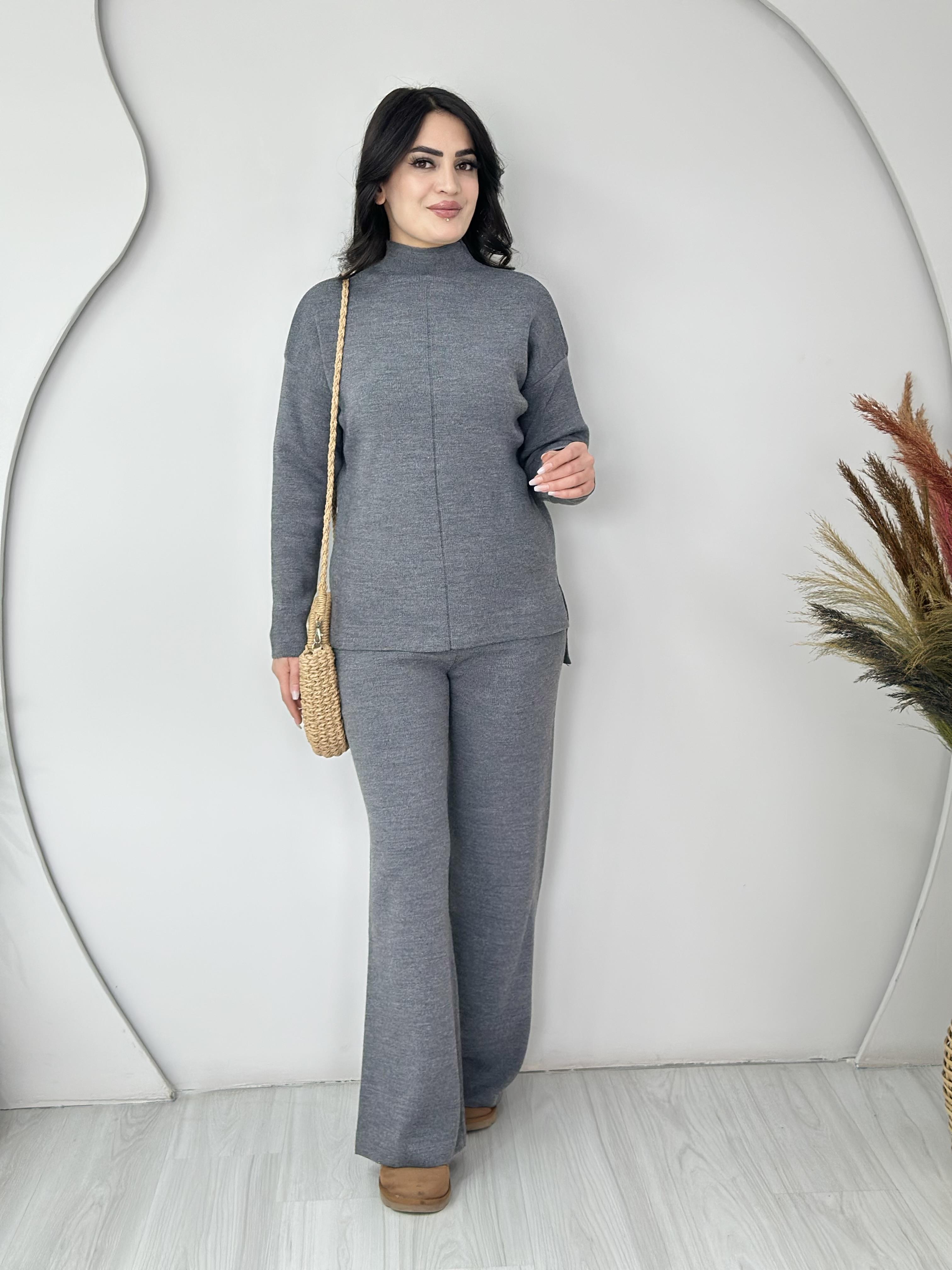 Mellow Gri Balıkçı Yaka Orta Çizgi Takım C1217