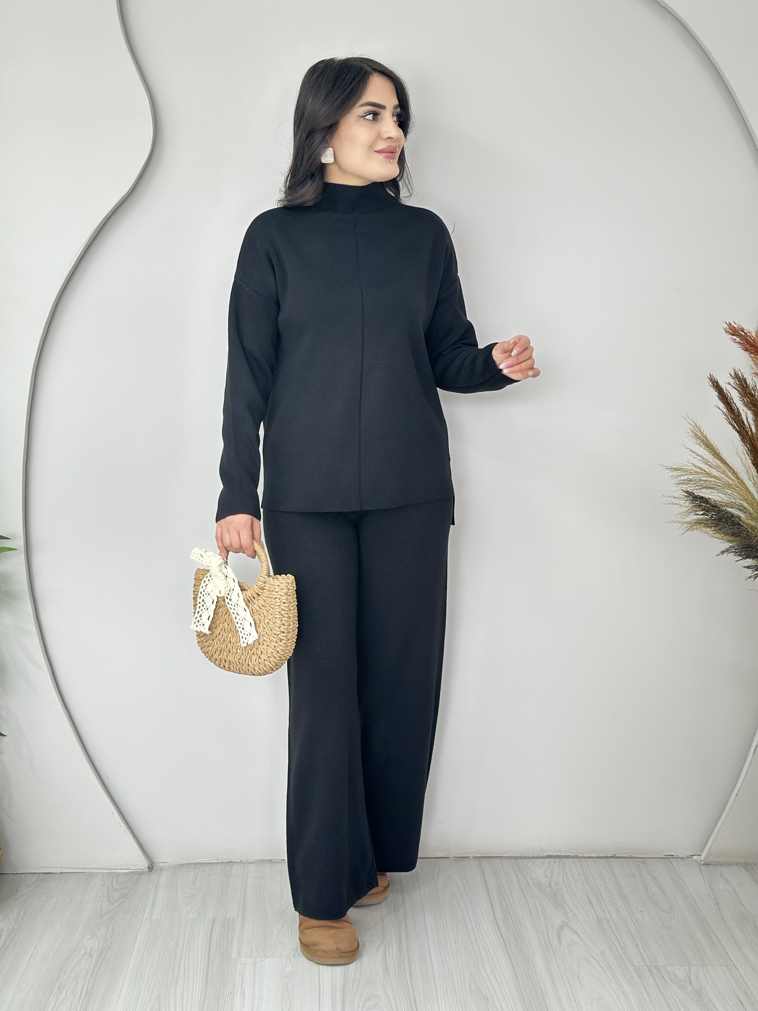 Mellow Siyah Balıkçı Yaka Orta Çizgi Takım C1216