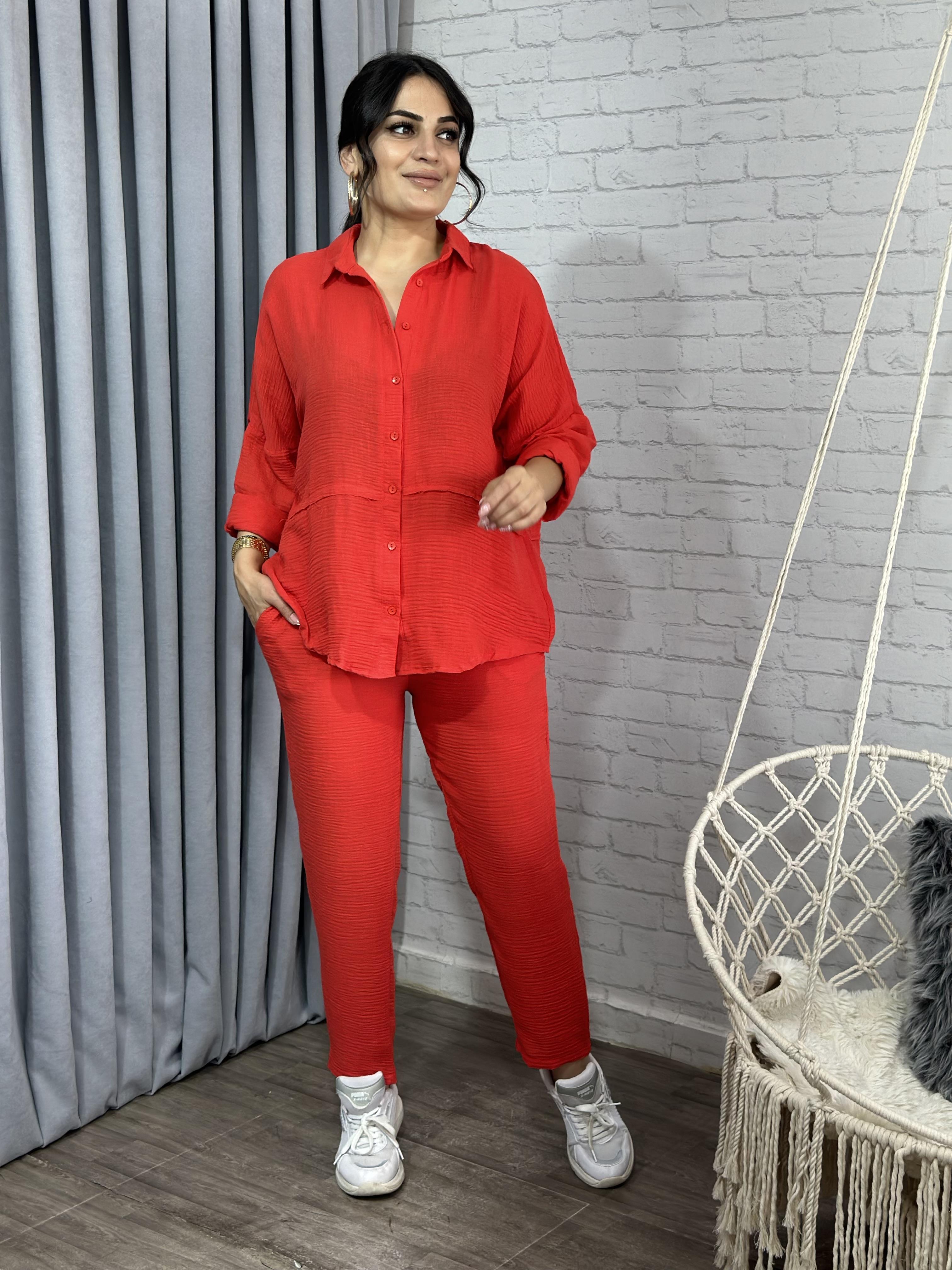 Mercan Aerobin  Kumaş Gömlek Pantolon İkili Takım 