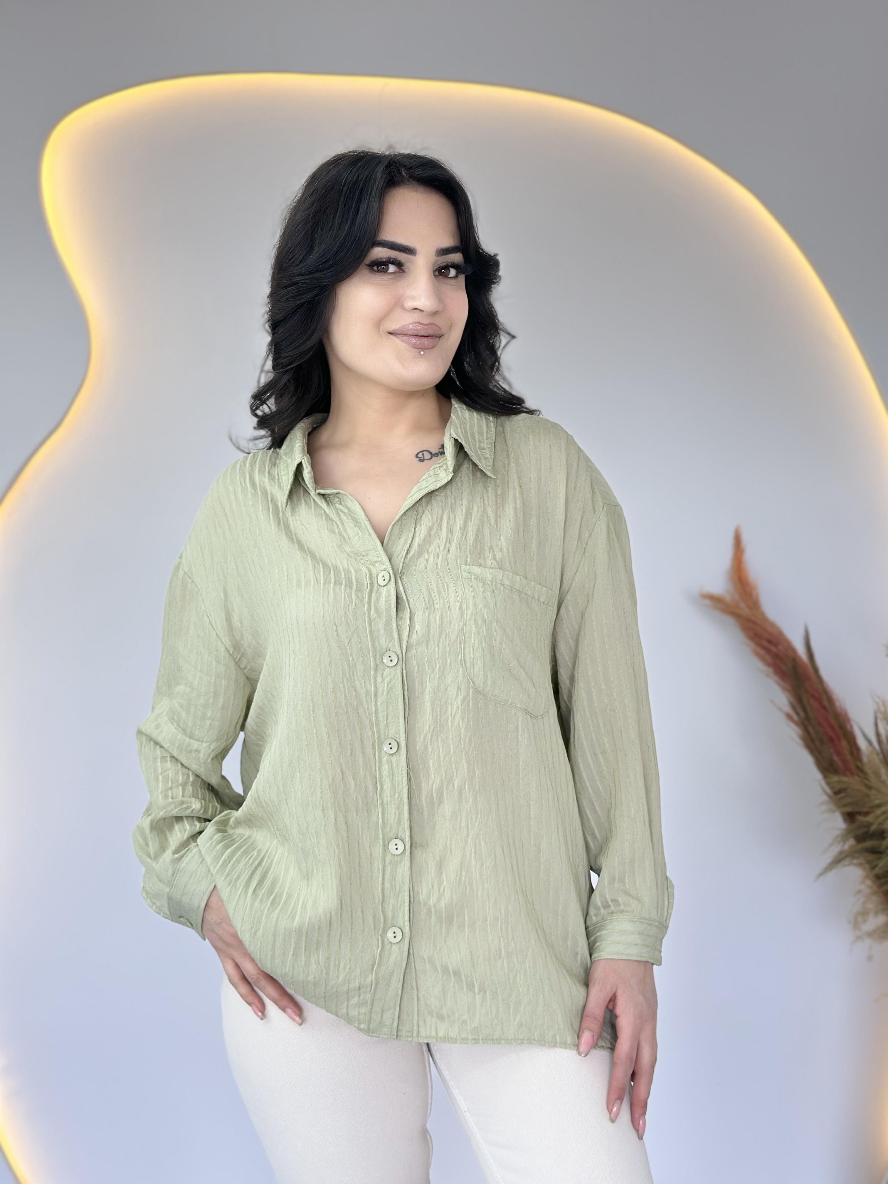 Mext Haki Çizgili Oversize Cepli Gömlek D056