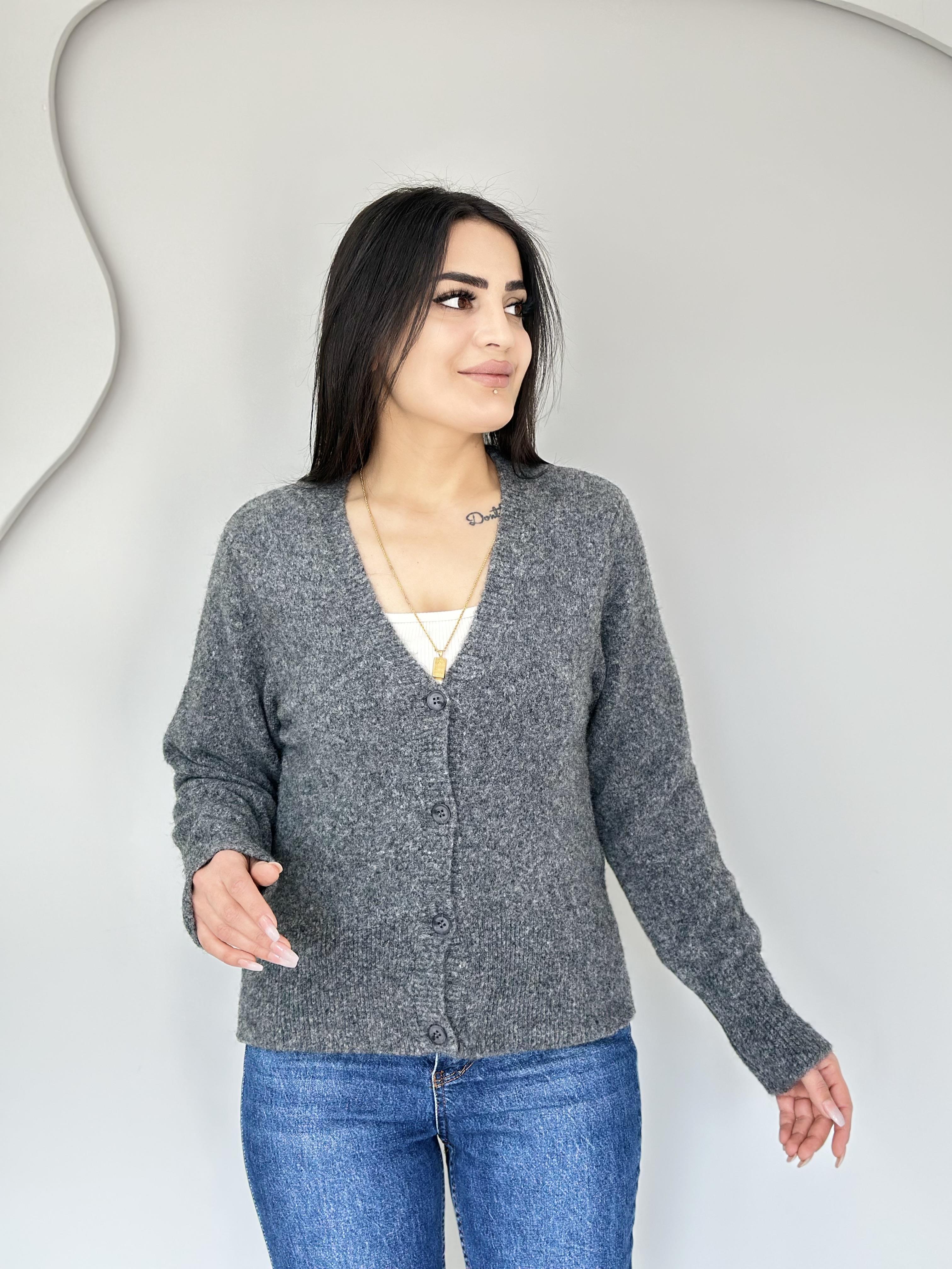 Mode Füme V Yaka Düğmeli Triko Hırka C6363