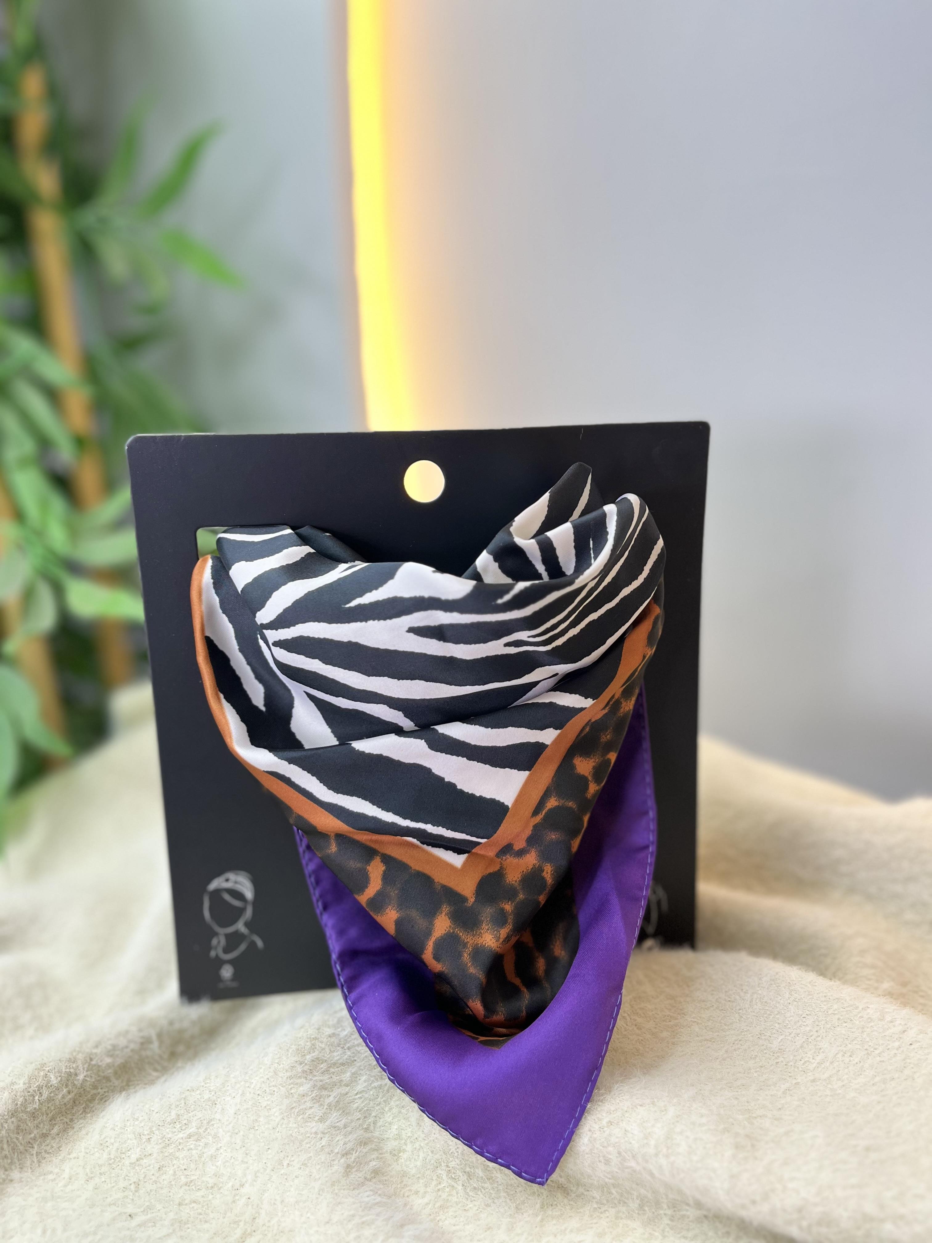 Mor Zebra Ve Leopar Desenli Fular A777