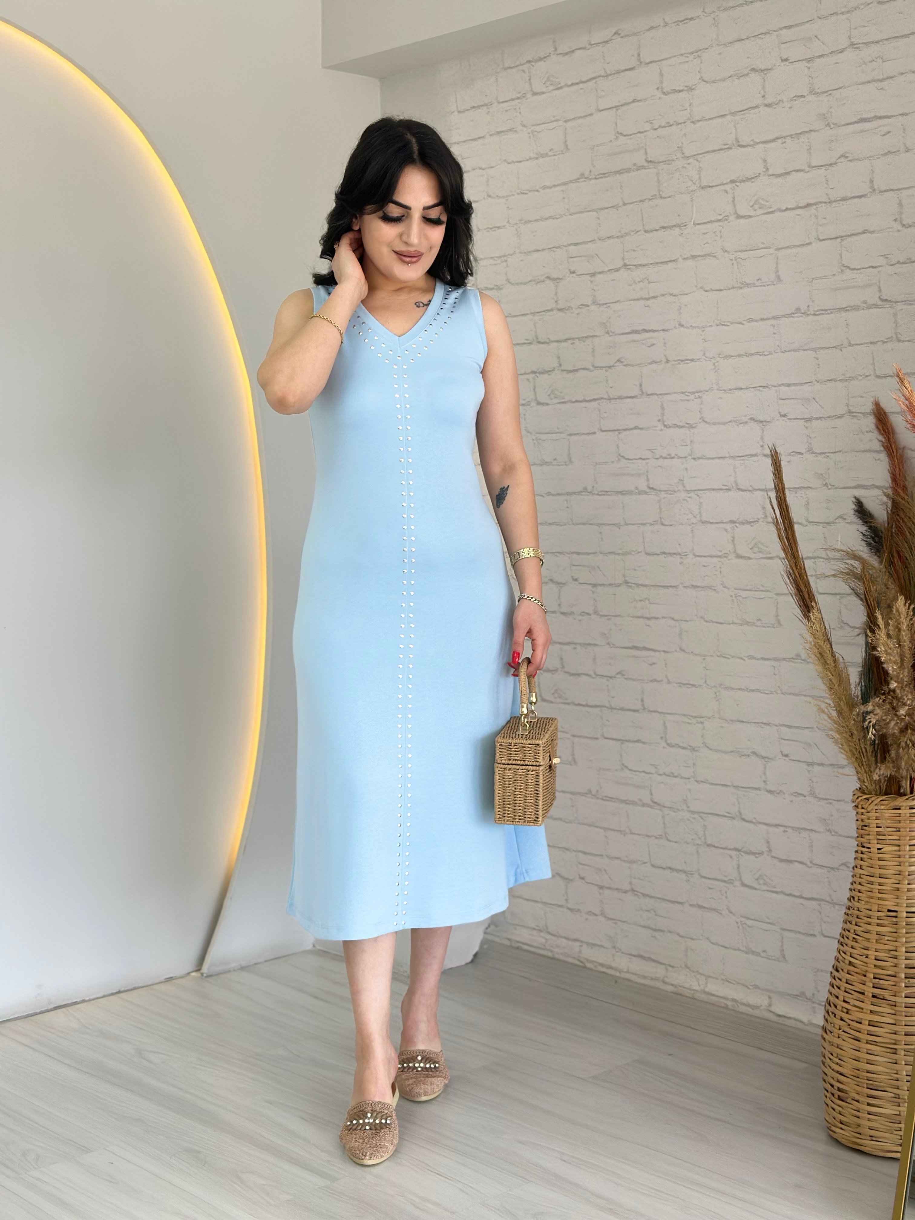 Nila Bebe Mavi Çıtçıt Detaylı Droplu Askılı Elbise D082