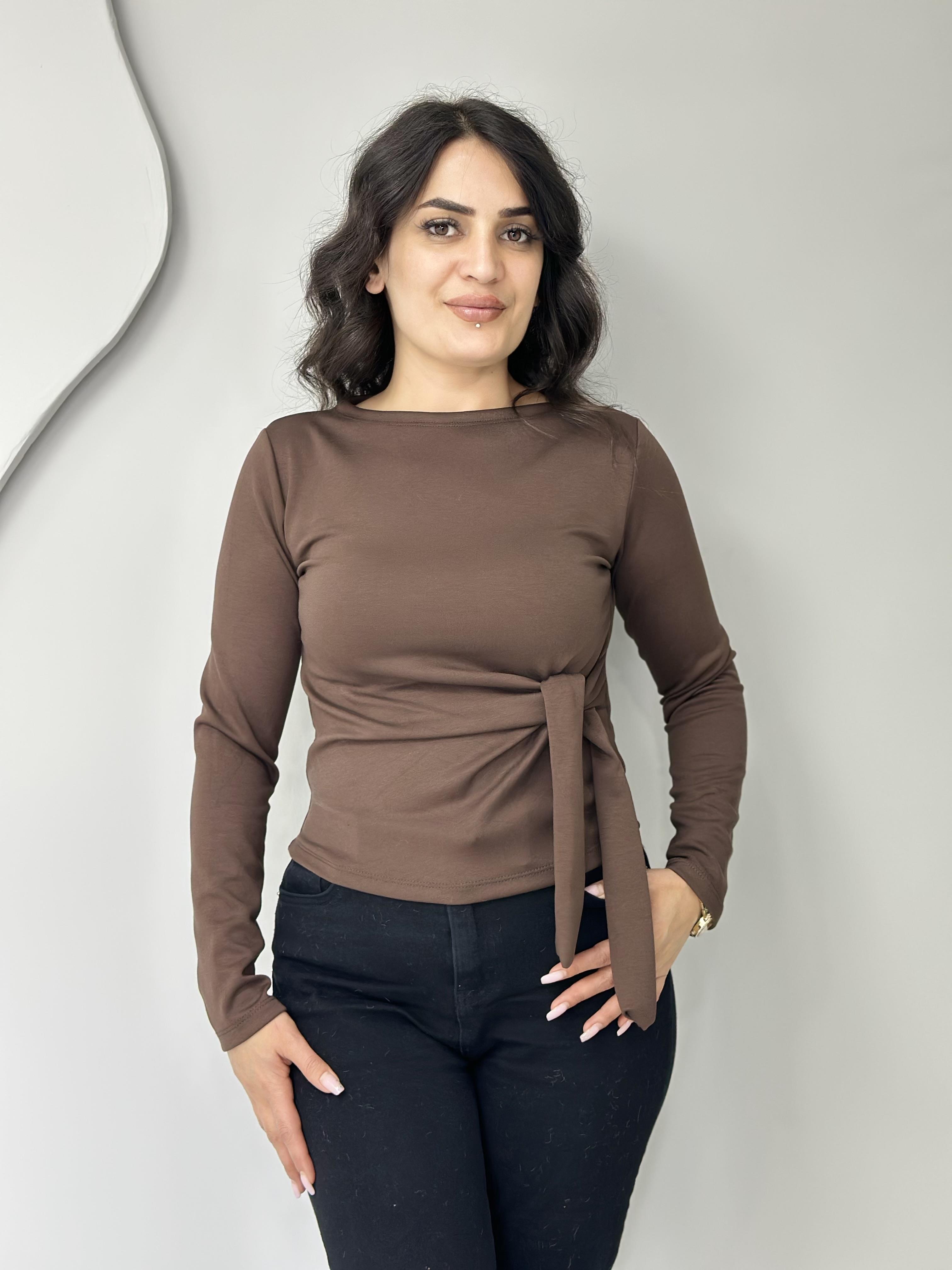 Noa Acı Kahve Belden Bağlamalı Modal Kollu Bluz A621 