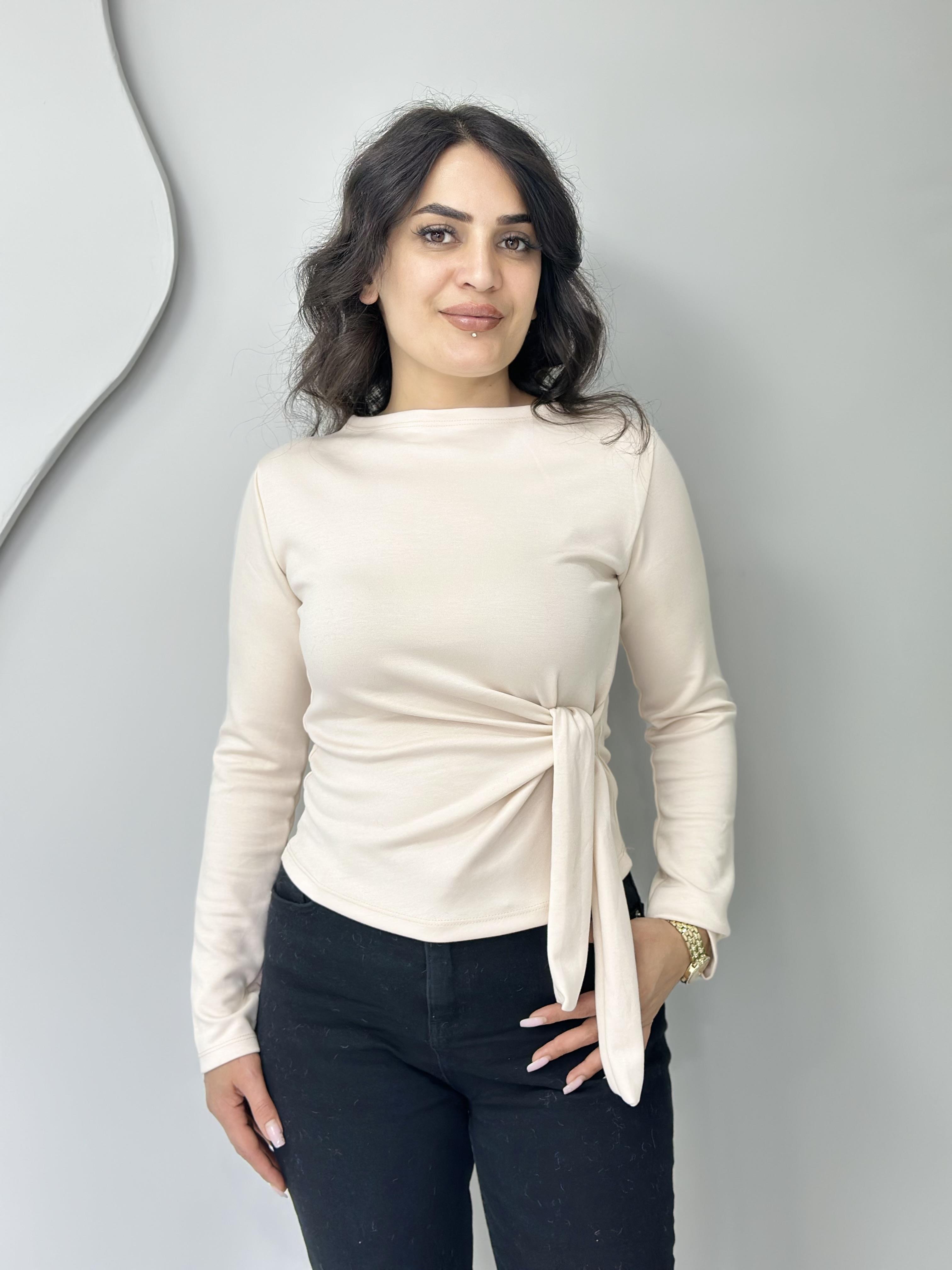 Noa Krem Belden Bağlamalı Modal Kollu Bluz A327