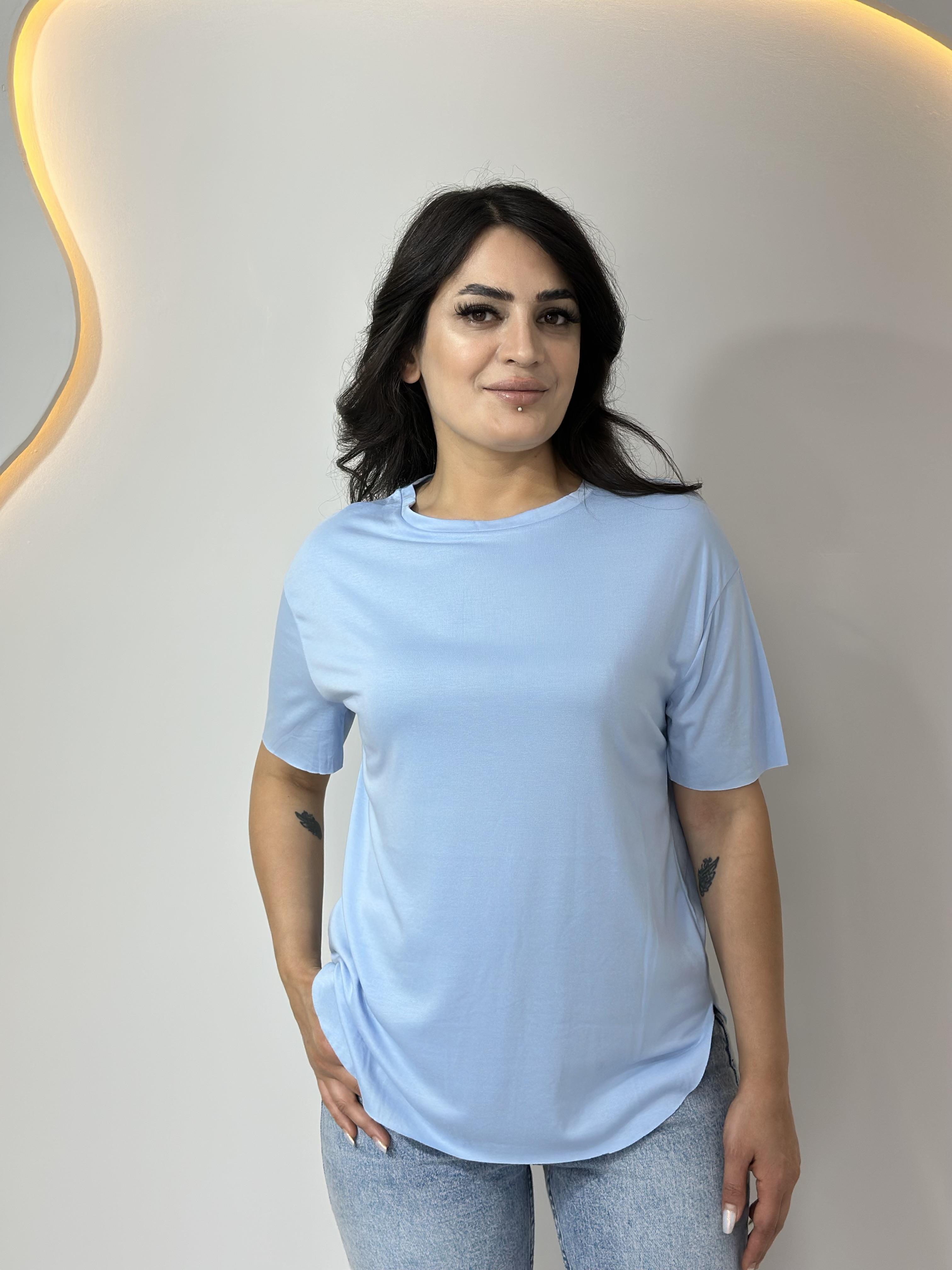 Nola Bebe Mavi Bisiklet Yaka Lazer Kesim Modal Kumaş Orijinal Tshirt A050