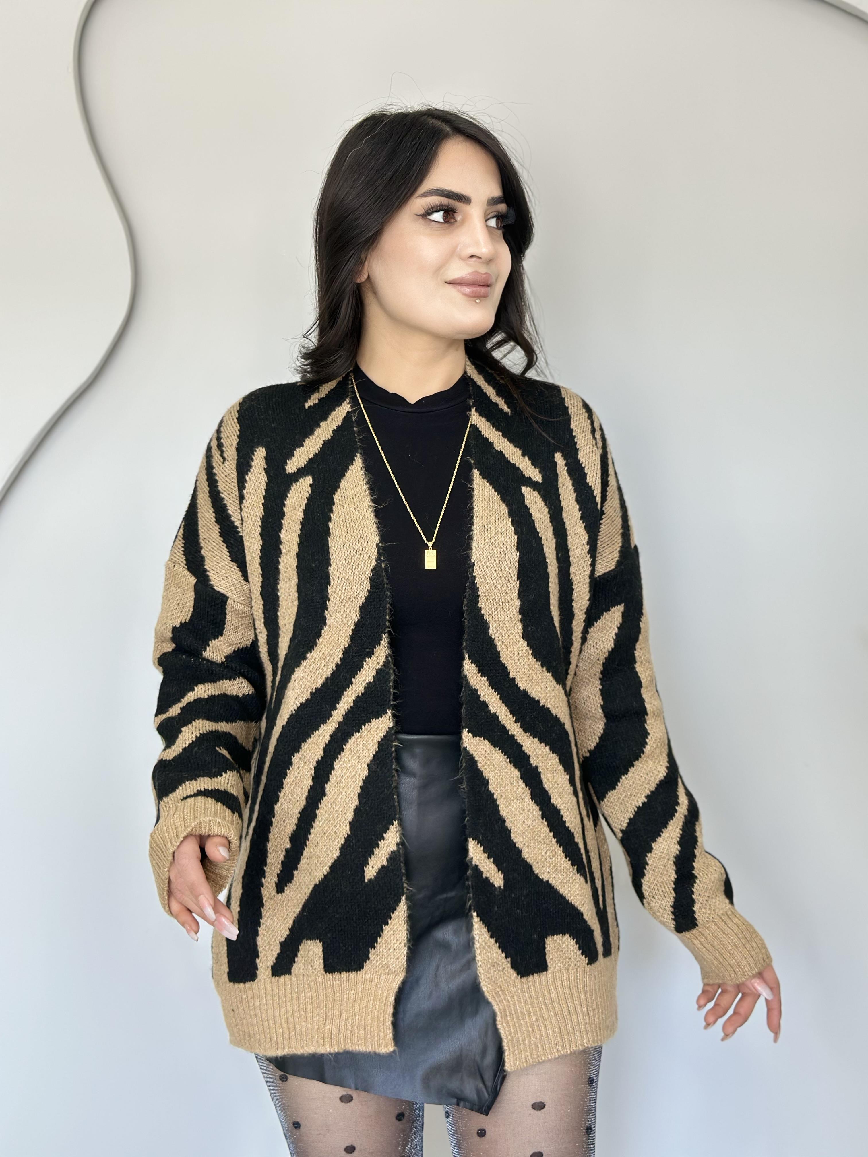 Nolia Camel Zebra Desen Yün Hırka C1212