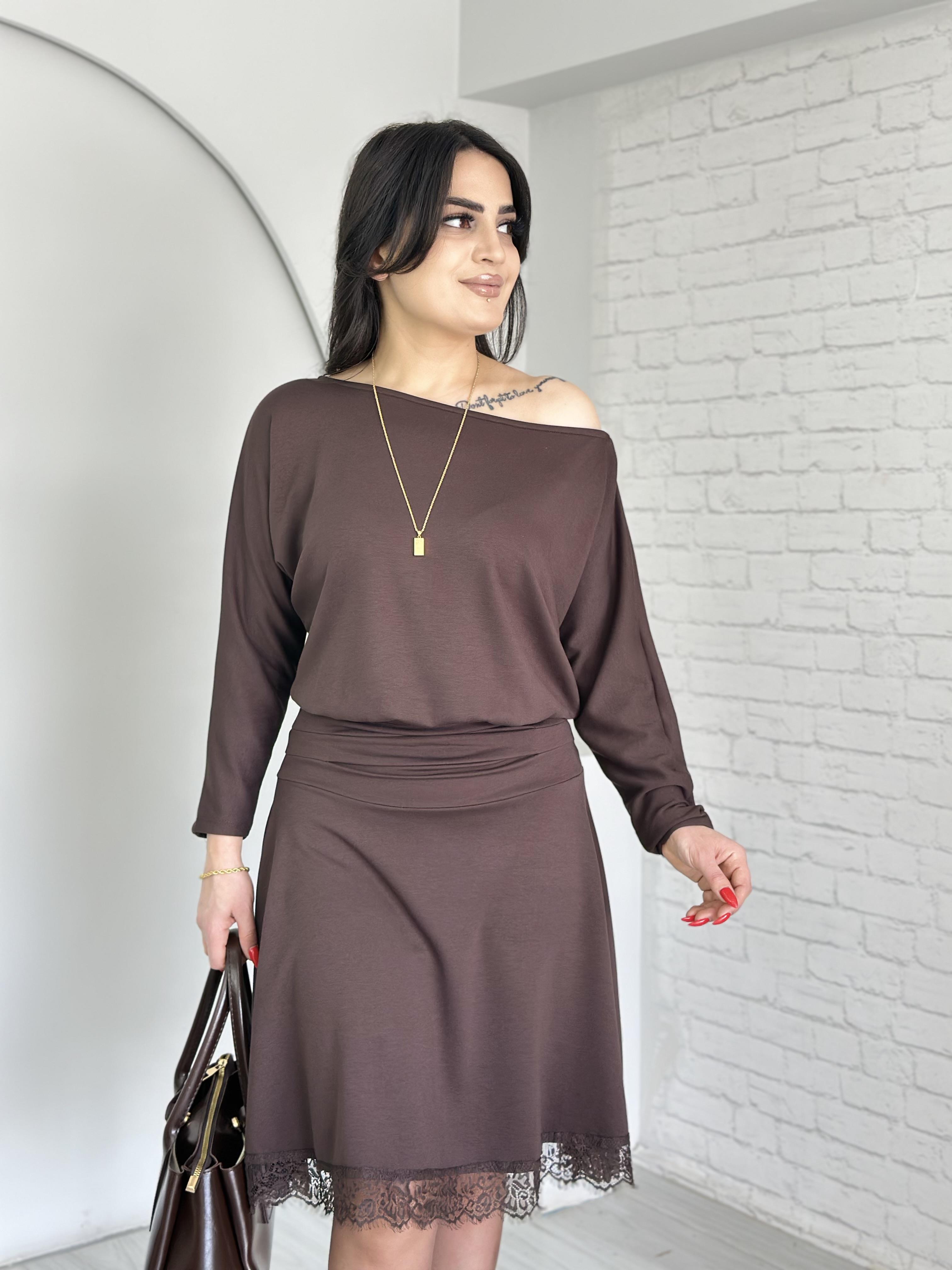 Olin Kahve Dantelli Modal Elbise D003