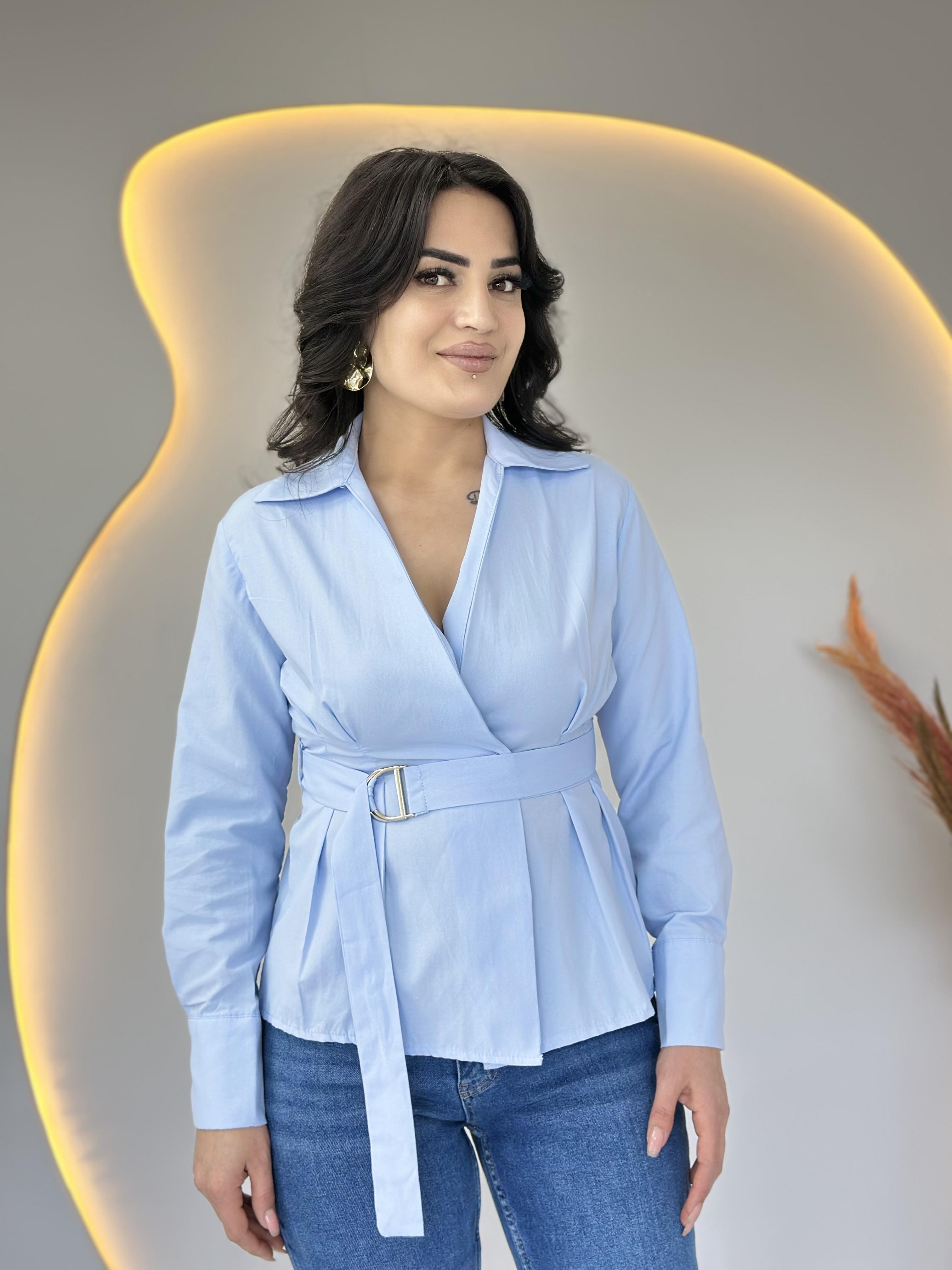 Olisse Bebe Mavi Belde Oturtmalı Kemerli Şık Bluz D050