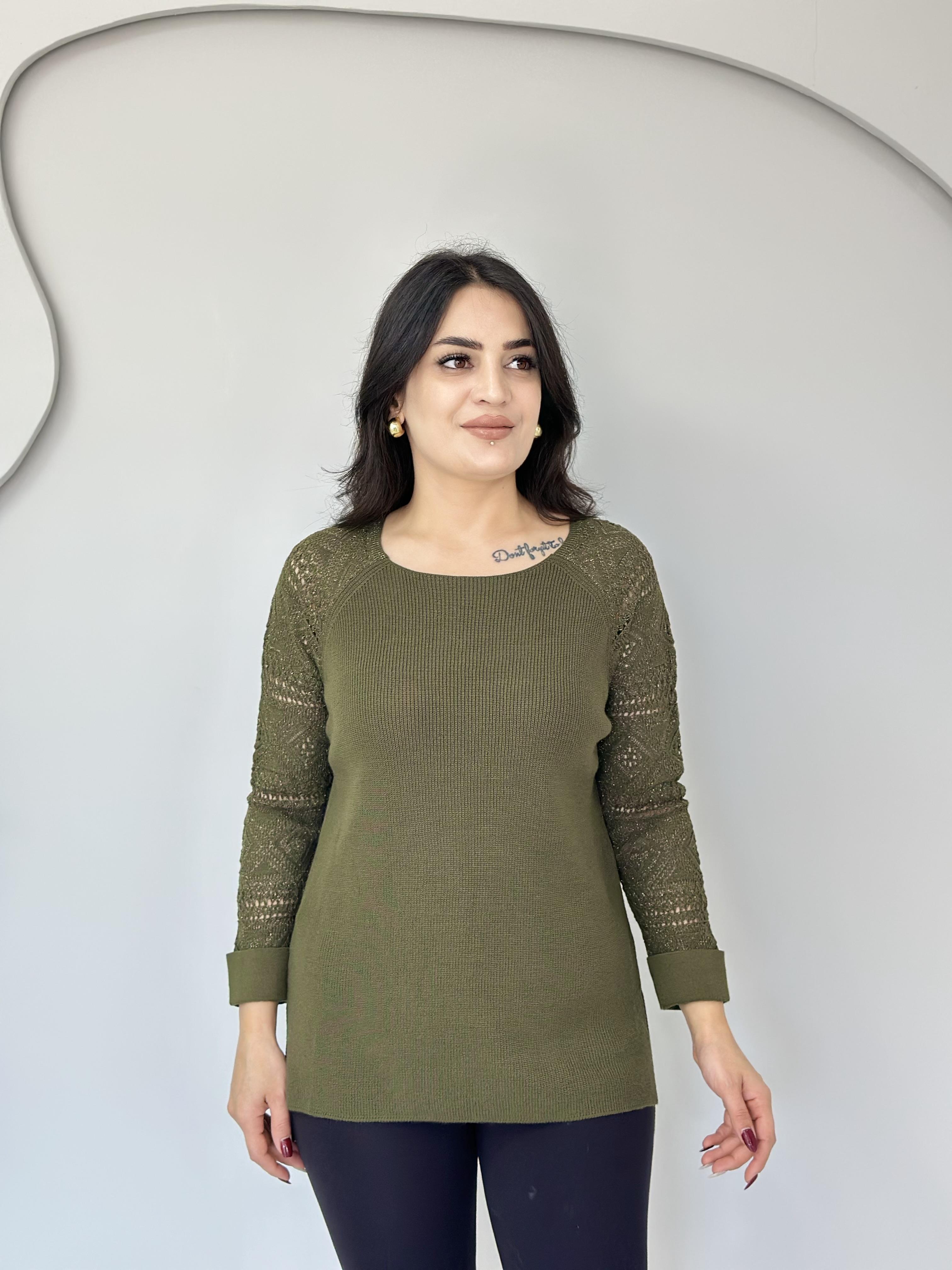 Oliva Haki Bisiklet Yaka Örgü Kollu Triko Kazak A003