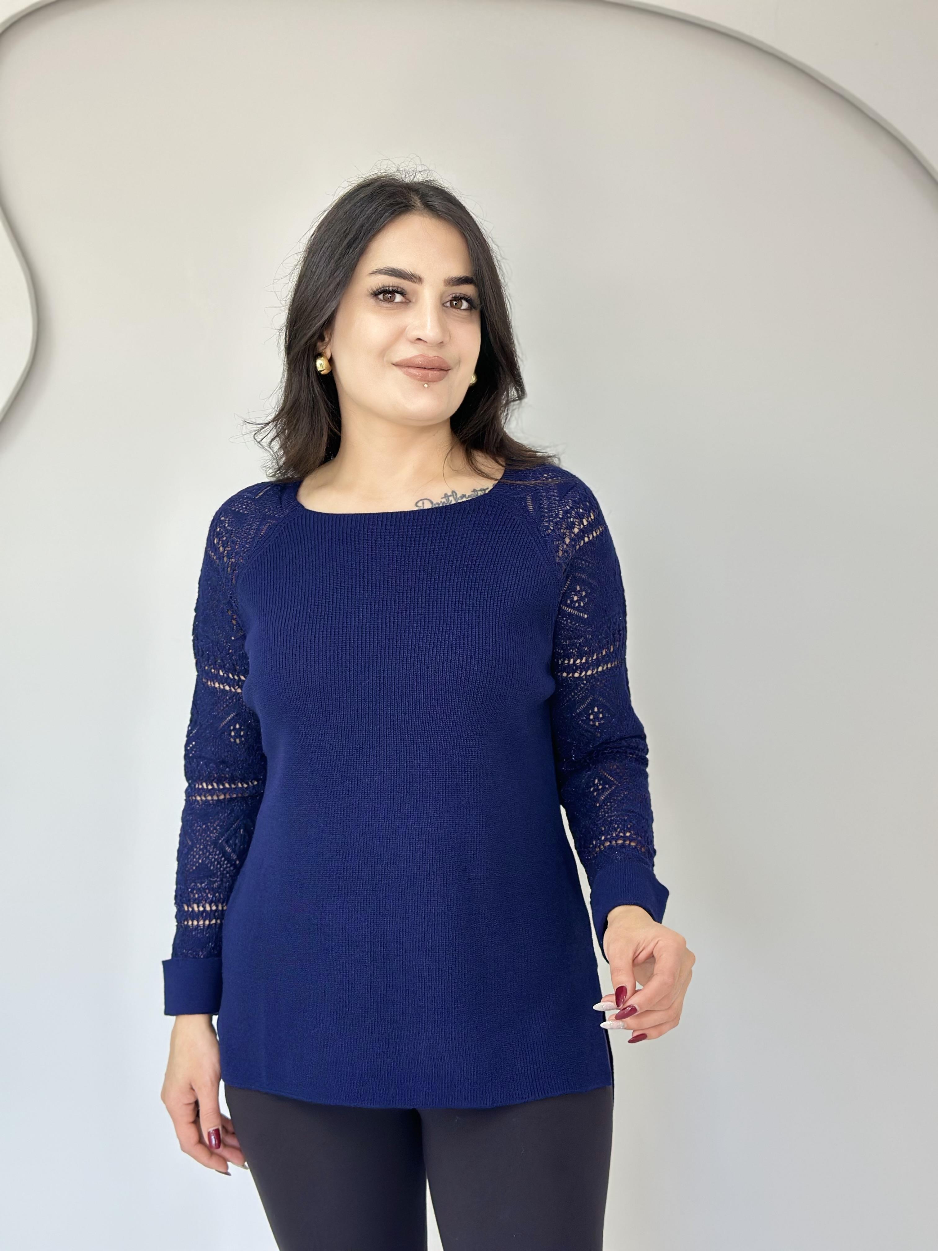 Oliva Lacivert Bisiklet Yaka Örgü Kollu Triko Kazak A011