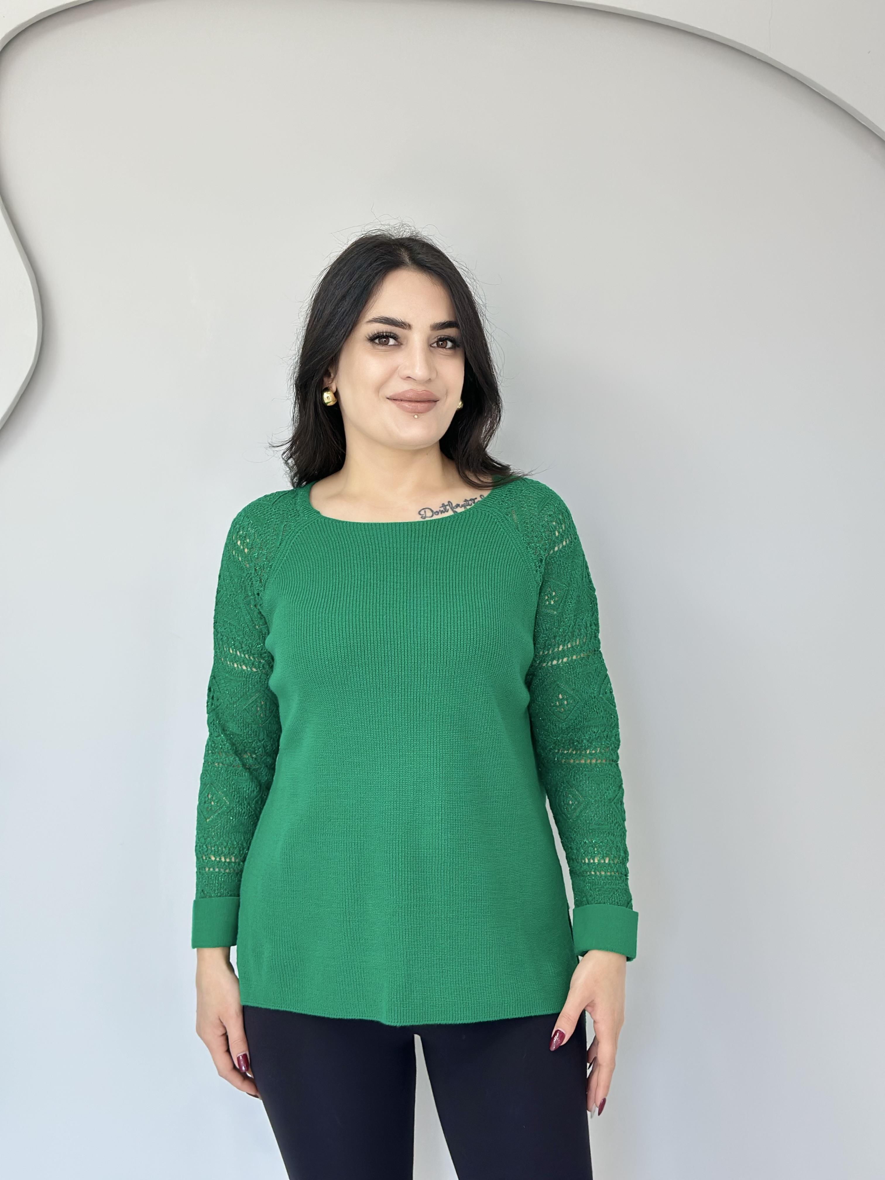 Oliva Yeşil Bisiklet Yaka Örgü Kollu Triko Kazak A008