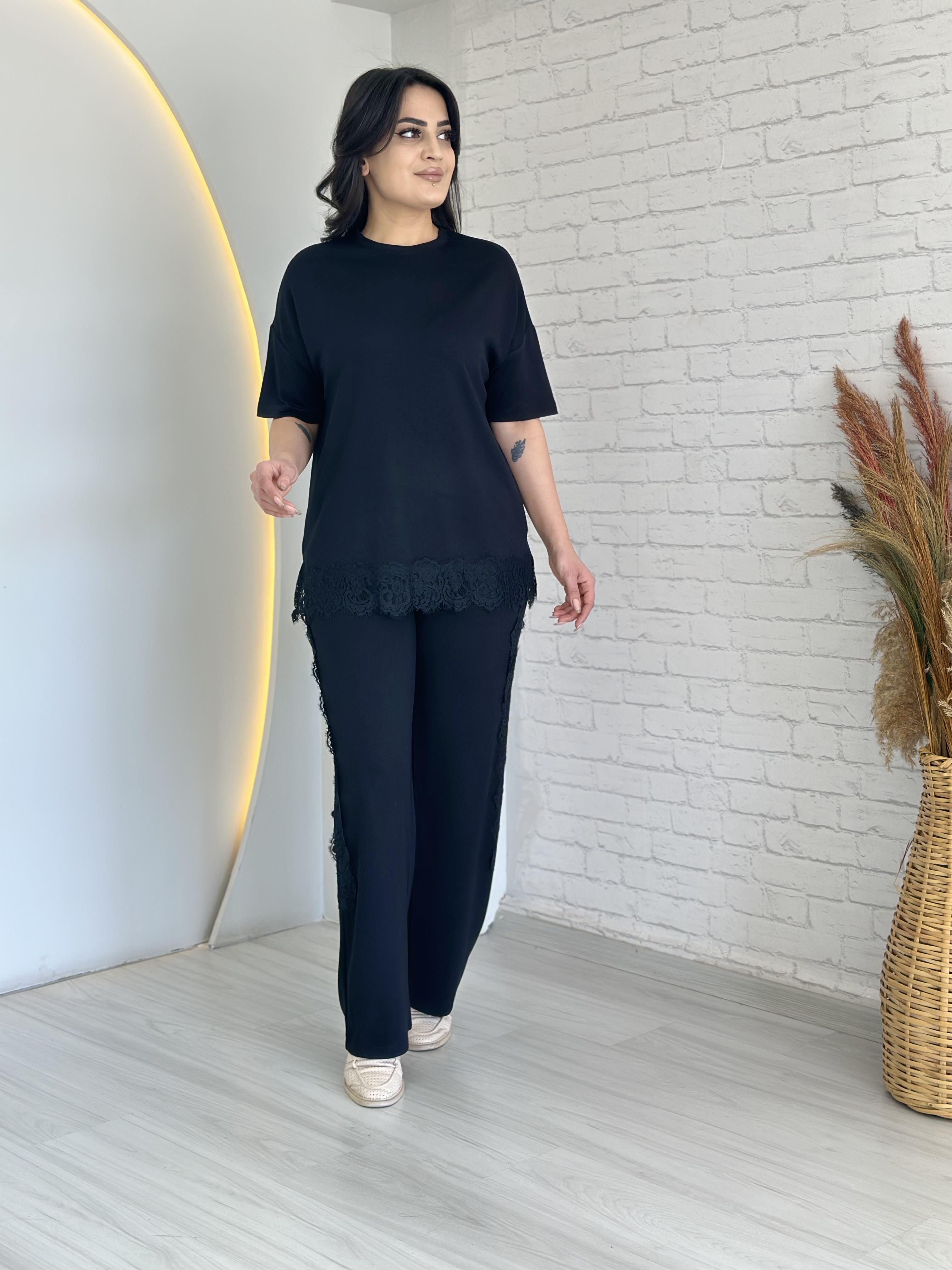 Otis Siyah Dantel Detaylı Beli Lastikli Modal İkili Takım D036