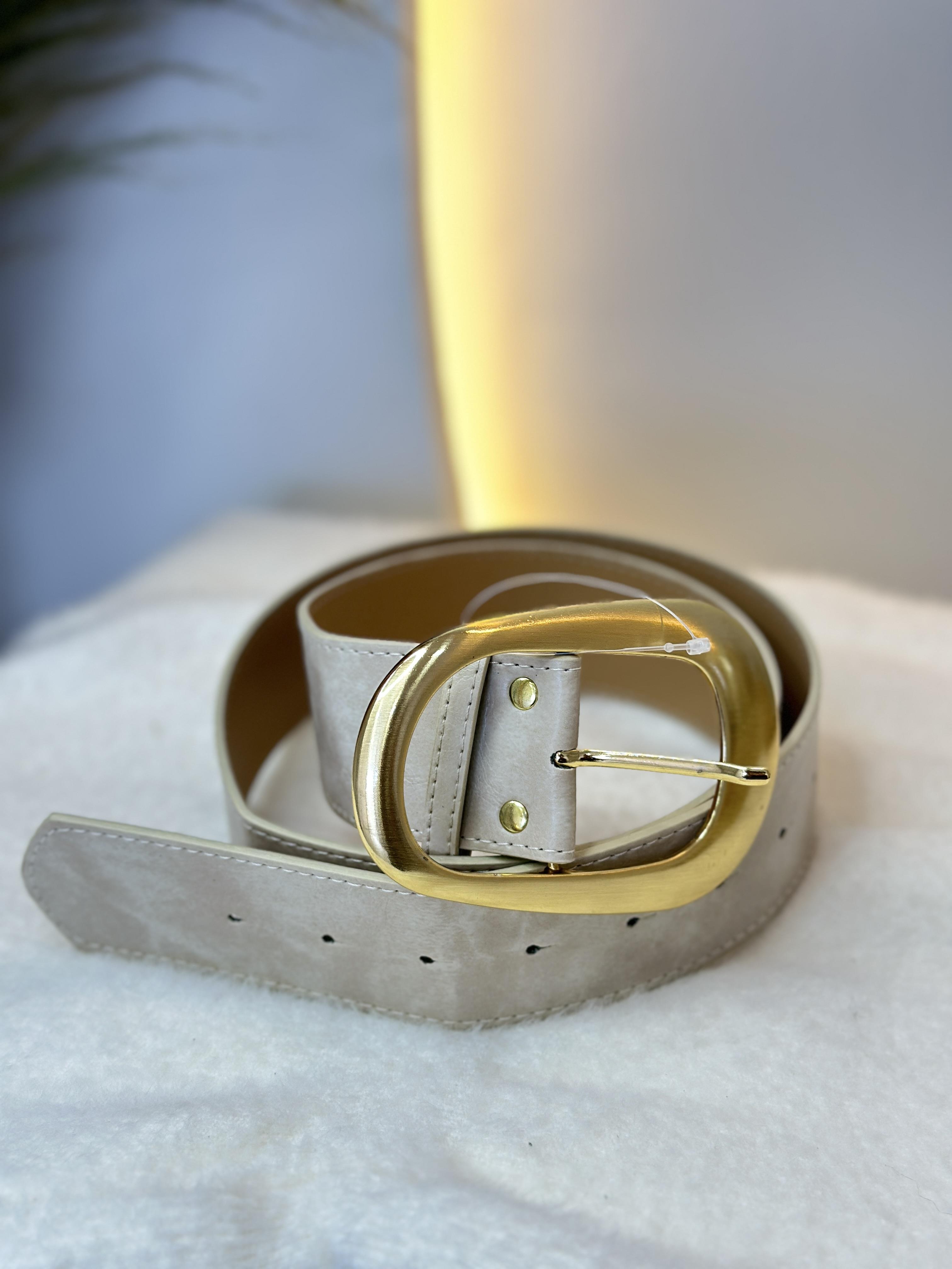 Oval Bej Gold Tokalı Geniş Kemer C2324