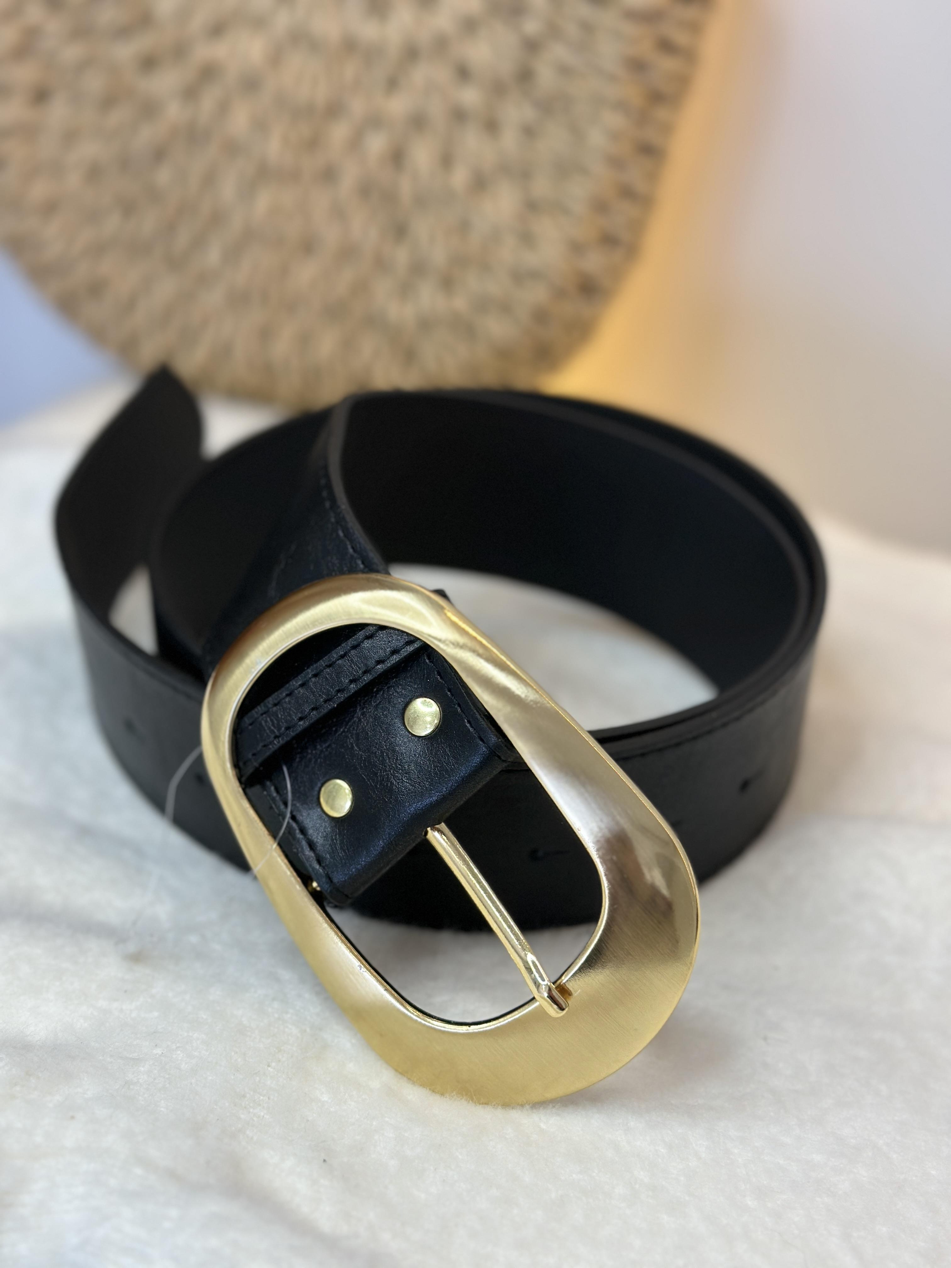 Oval Siyah Gold Tokalı Geniş Kemer C2324