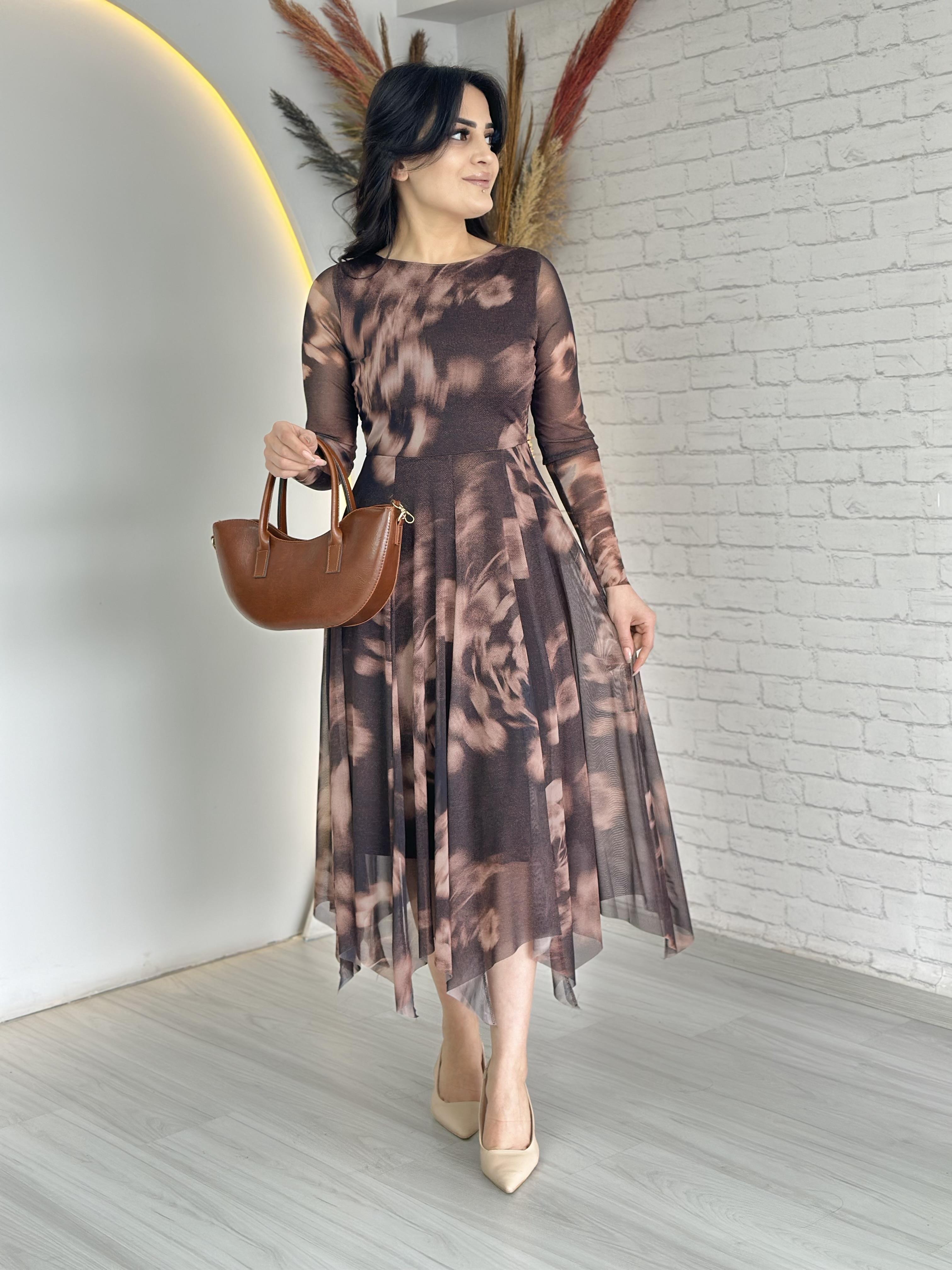 Parla Batik Desen Asimetrik Astarlı Midi Boy Elbise D032