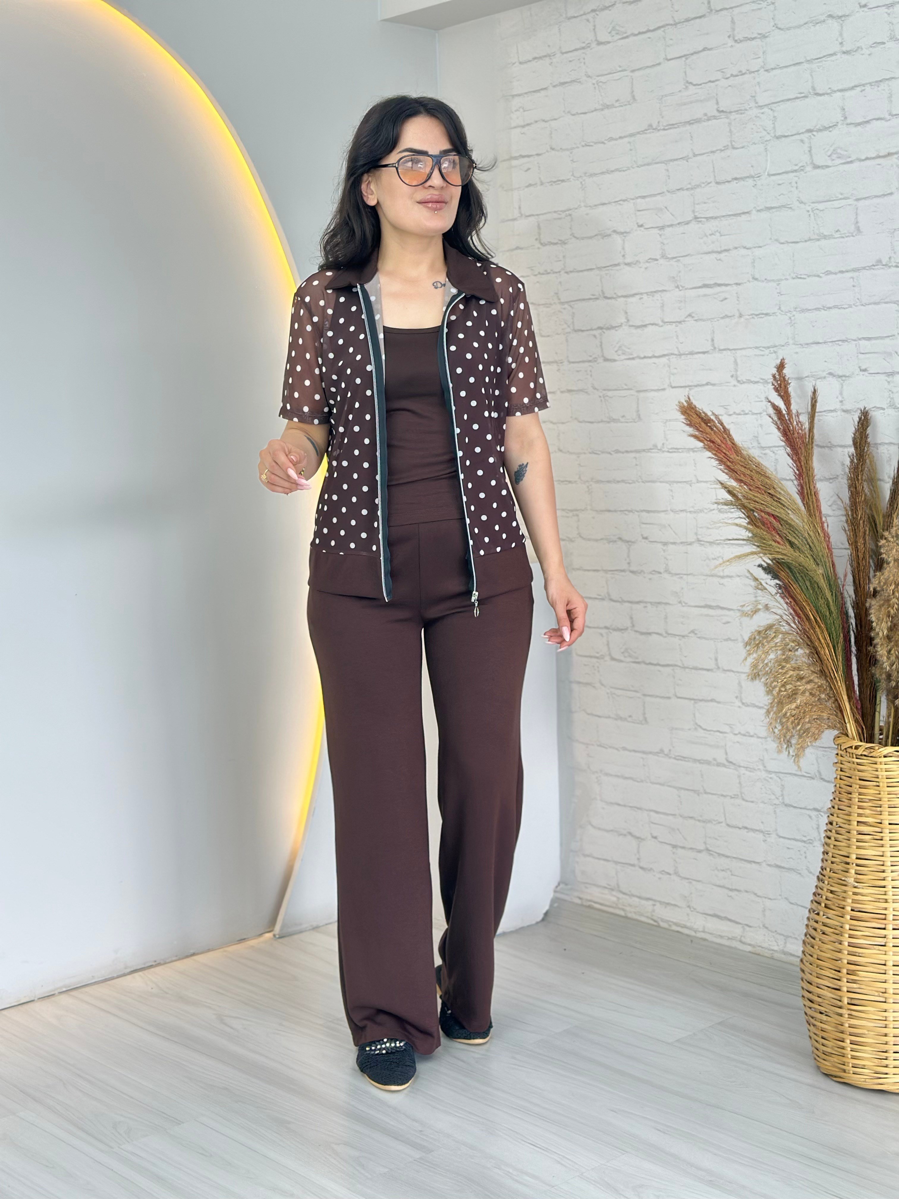 Pazen Kahve Puantiyeli Modal 3'Lü Takım D135