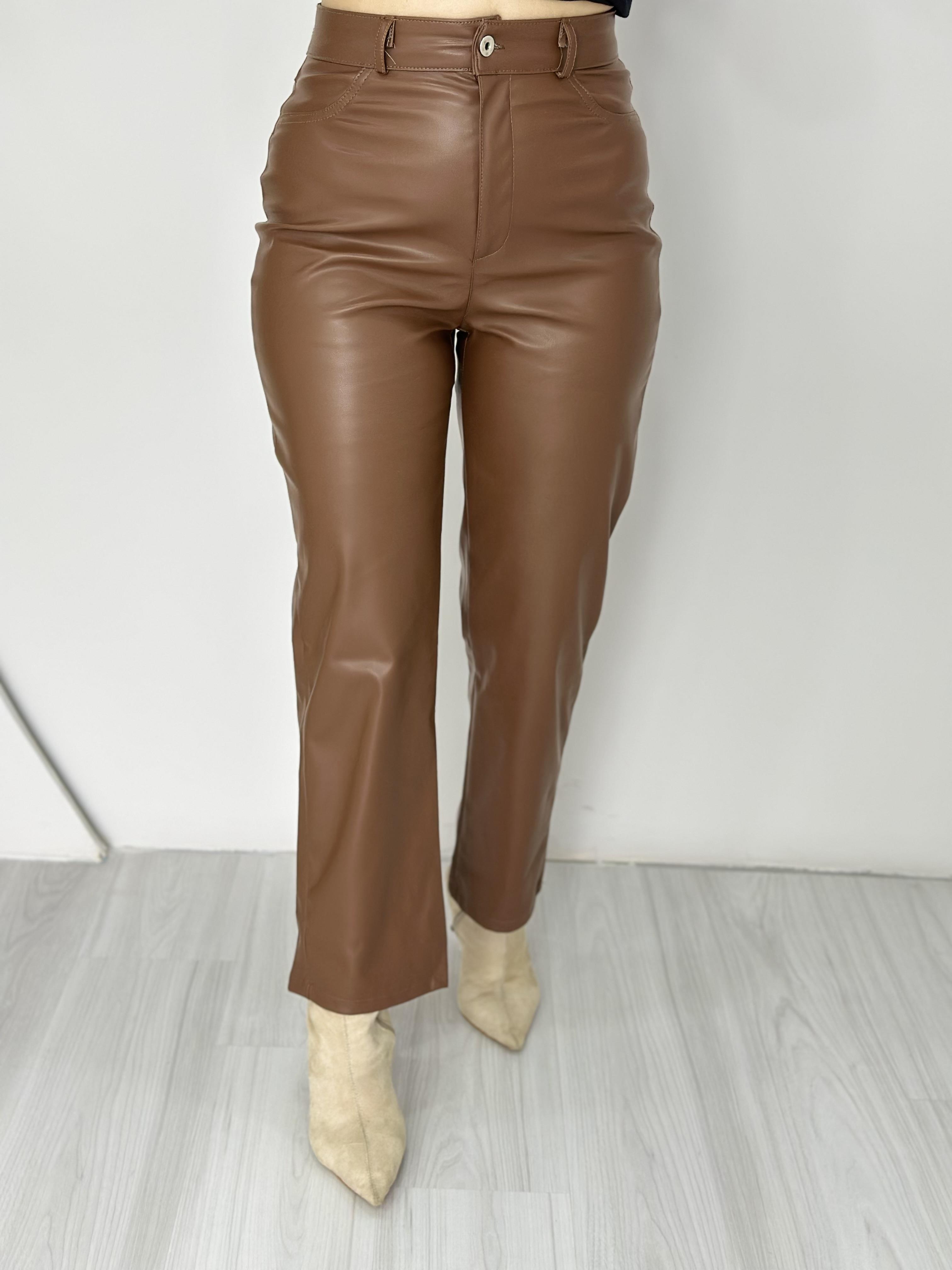 Pena Taba Orijinal Marka Yüksek Bel Şardonlu Deri Pantolon A634