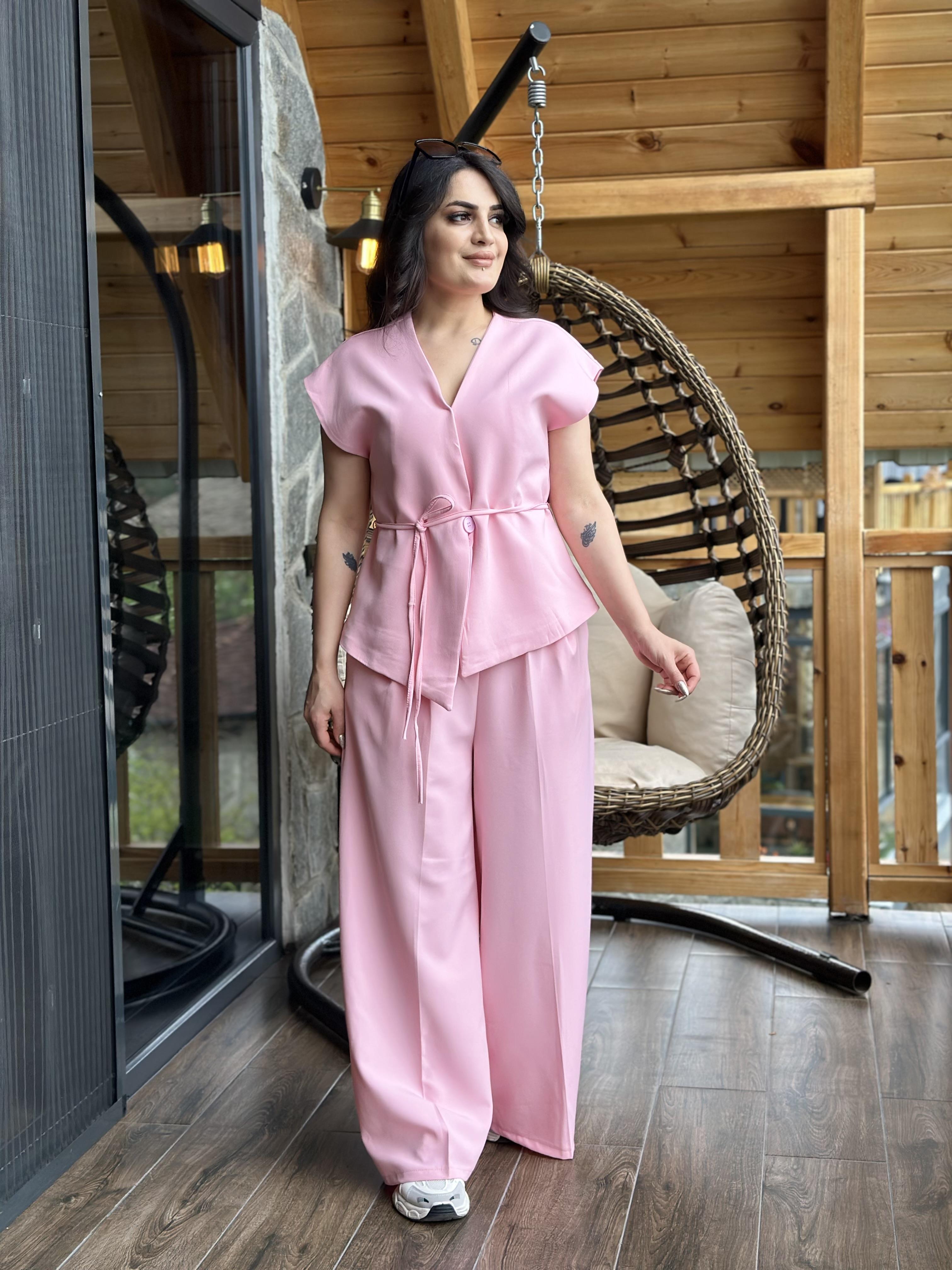 Pudra Premium Atlas Kumaş Yelek Pantolon Takım A120