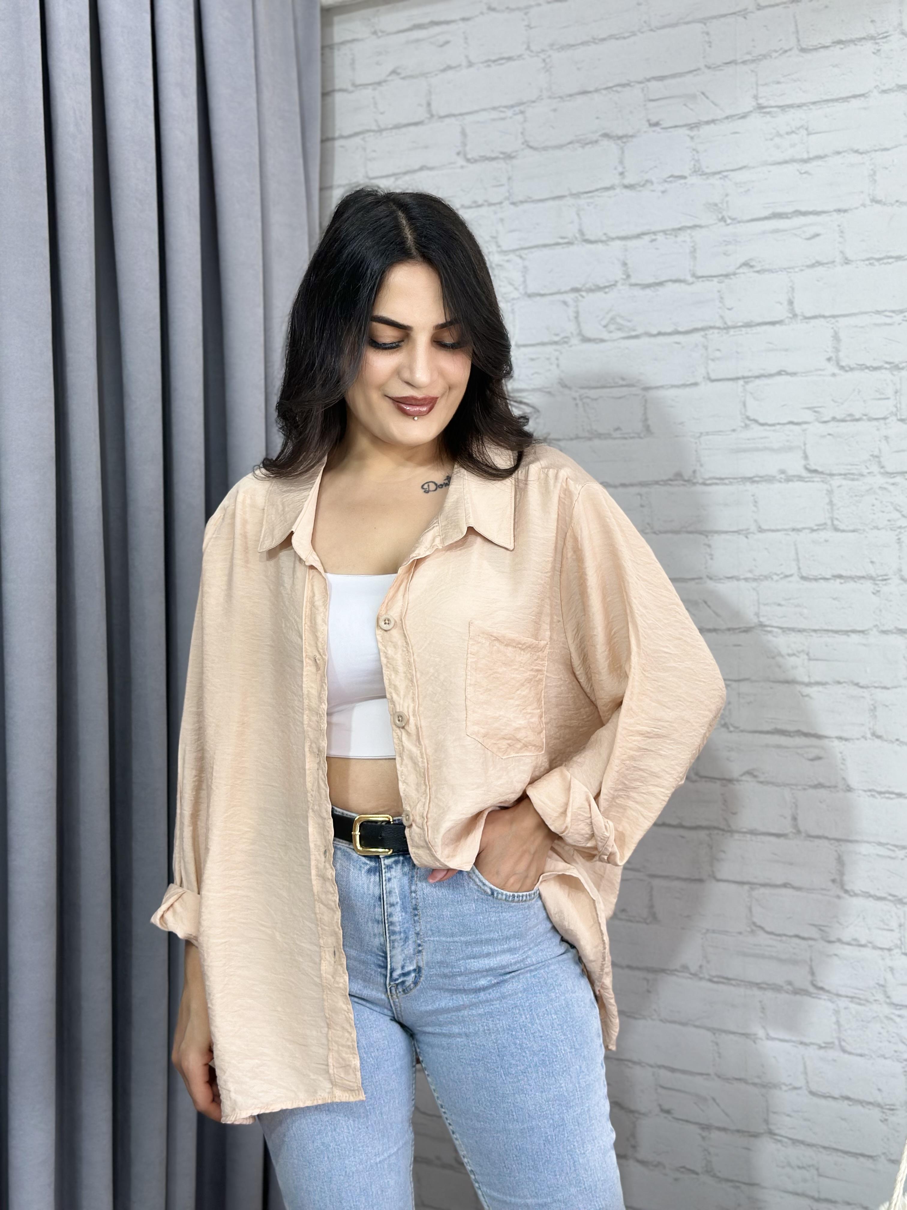 Pudra Tensel Bambu Oversize Cepli Gömlek