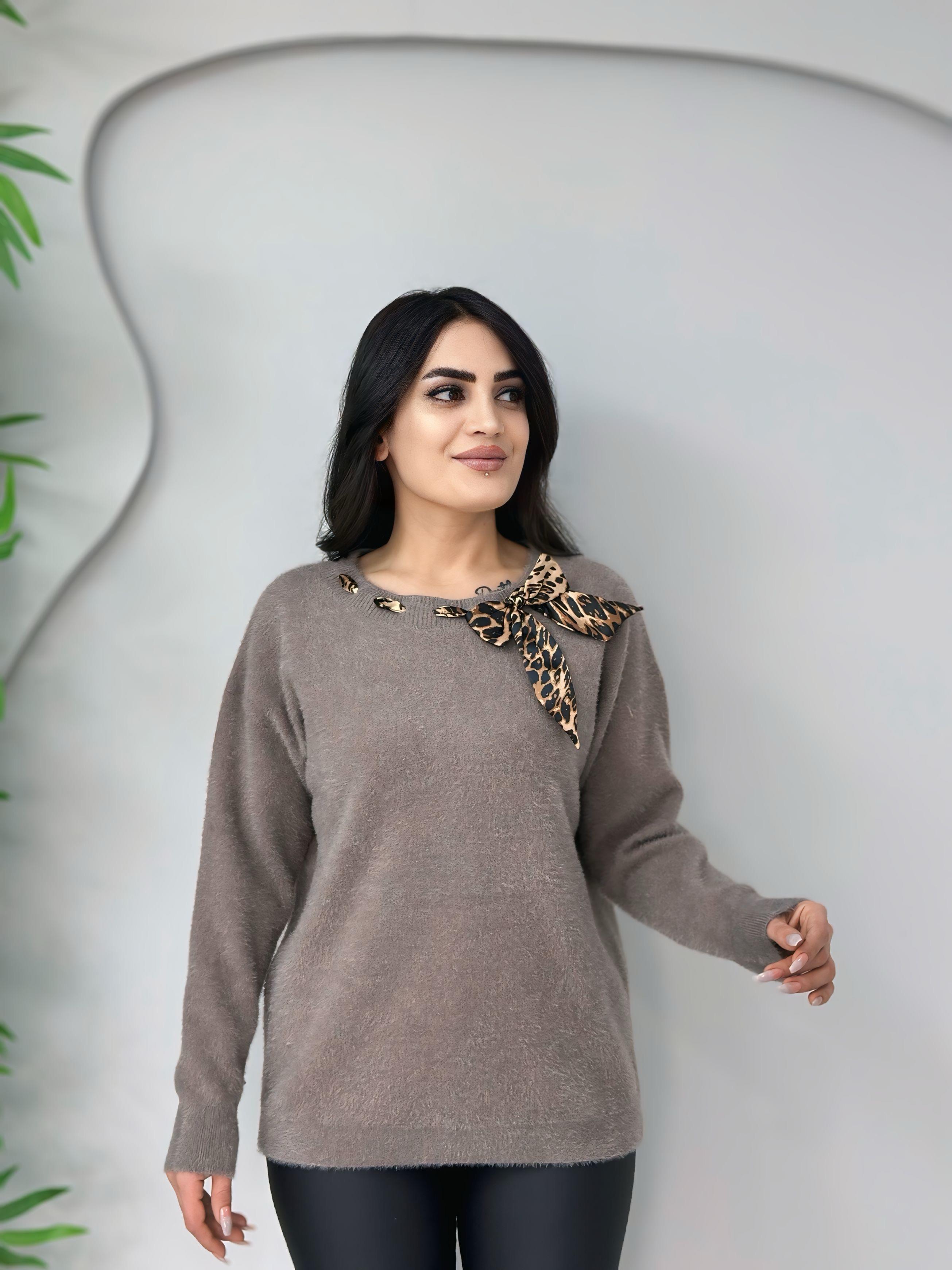 Puffy Vizon Fular Detaylı Sakallı Triko Bluz A4055