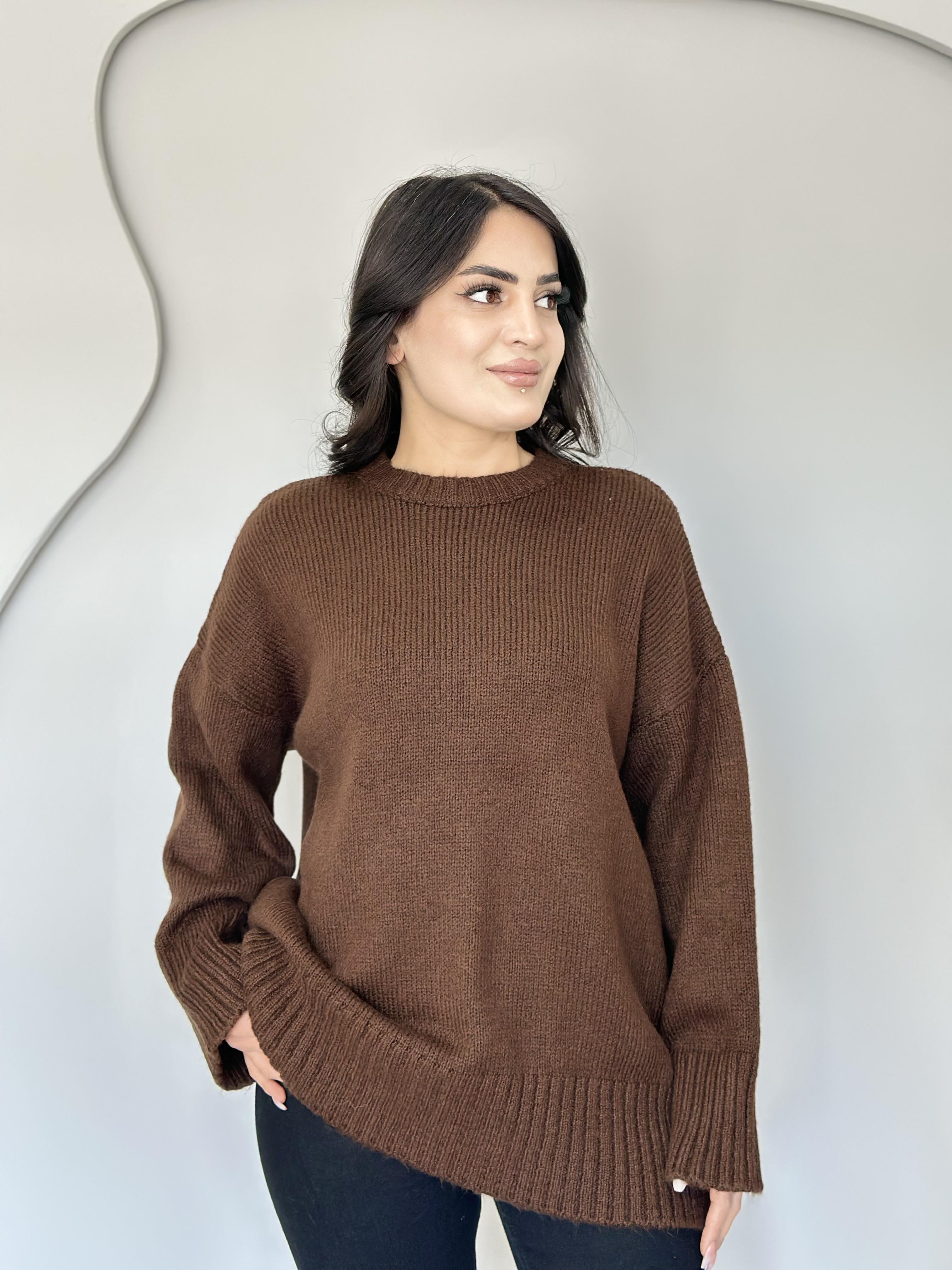 Ravya Acı Kahve Bisiklet Yaka BasicTriko Kazak E7474