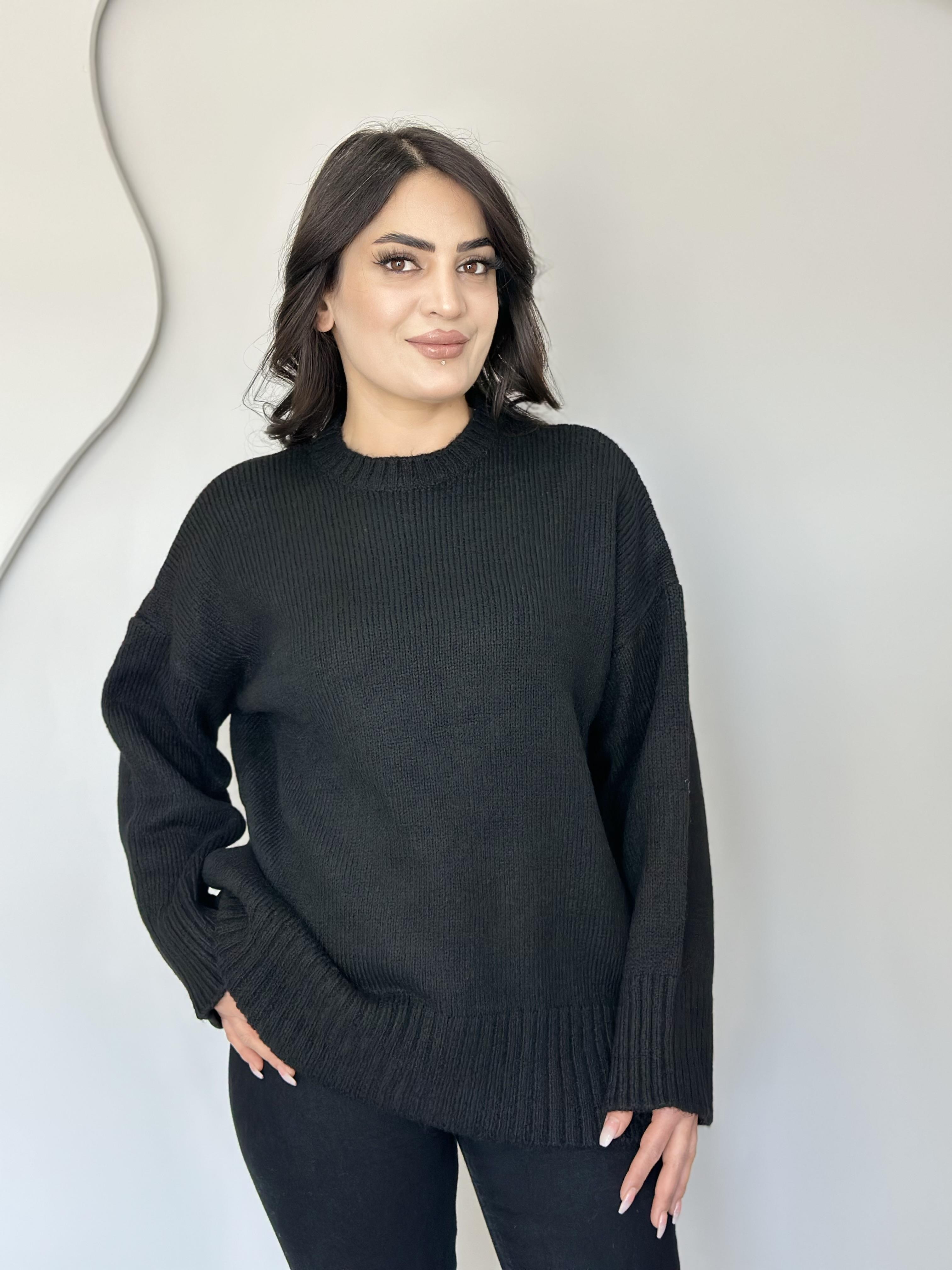 Ravya Siyah Bisiklet Yaka BasicTriko Kazak E7474