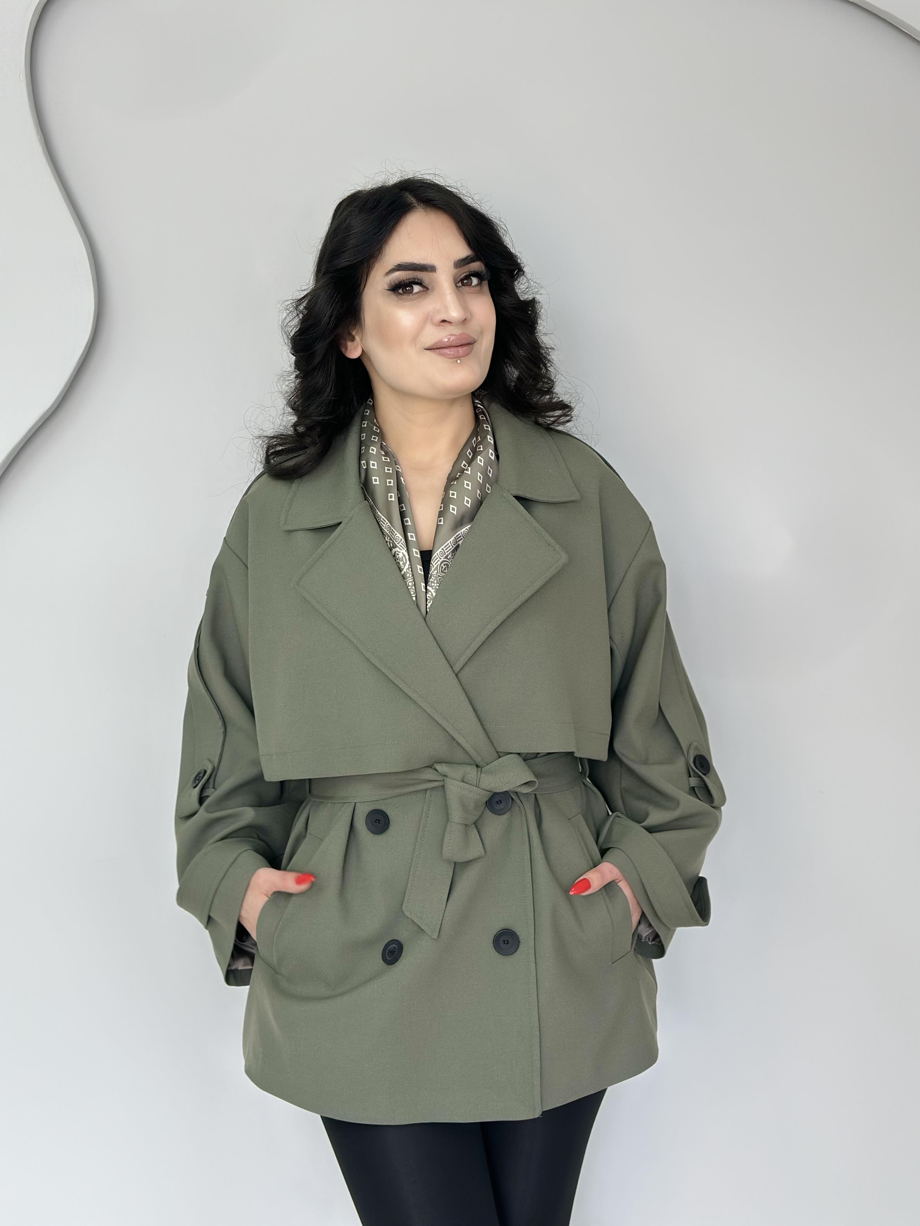 Riny Haki Düğmeli Kuşaklı Astarlı Poliviskon Kumaş Trenchcoat 2393