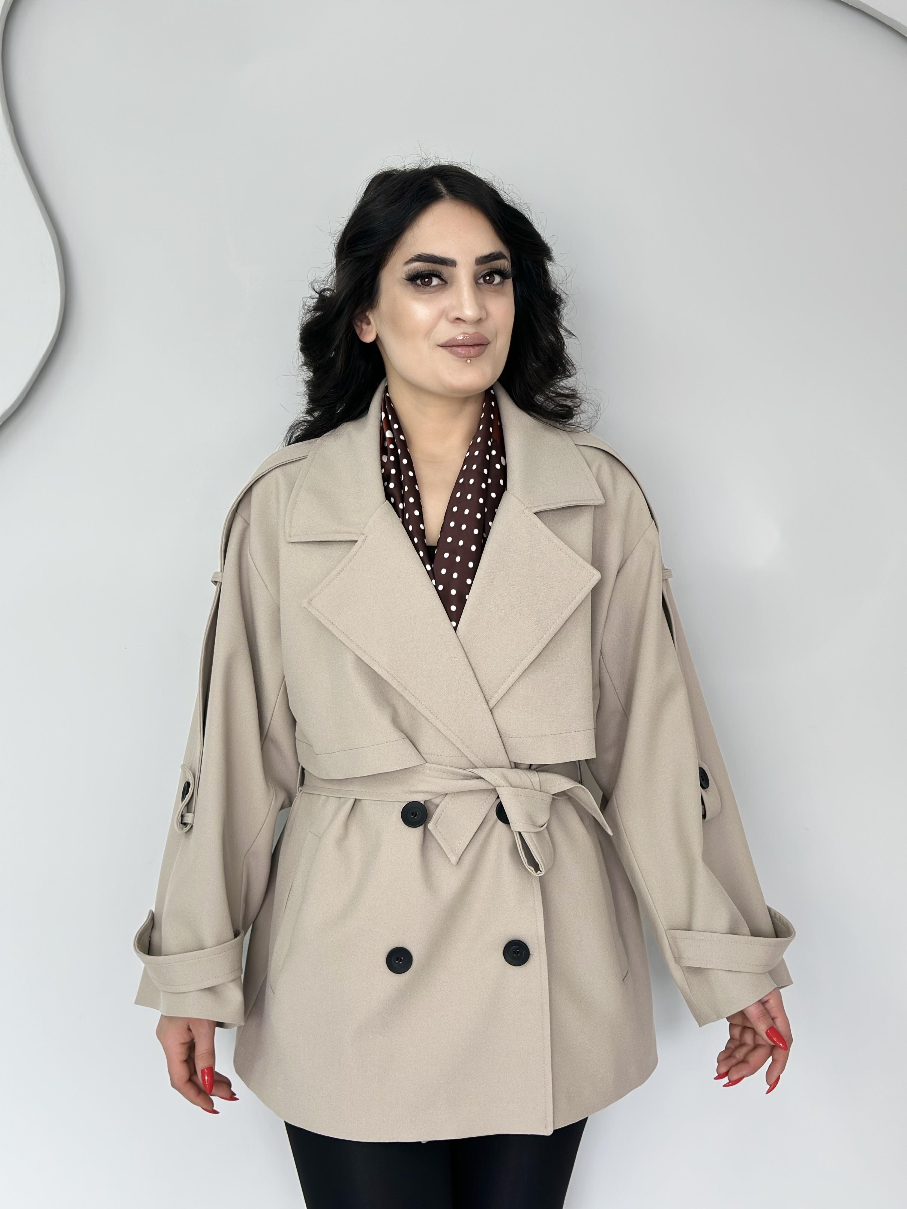 Riny Taş Düğmeli Kuşaklı Astarlı Poliviskon Kumaş Trenchcoat 2393