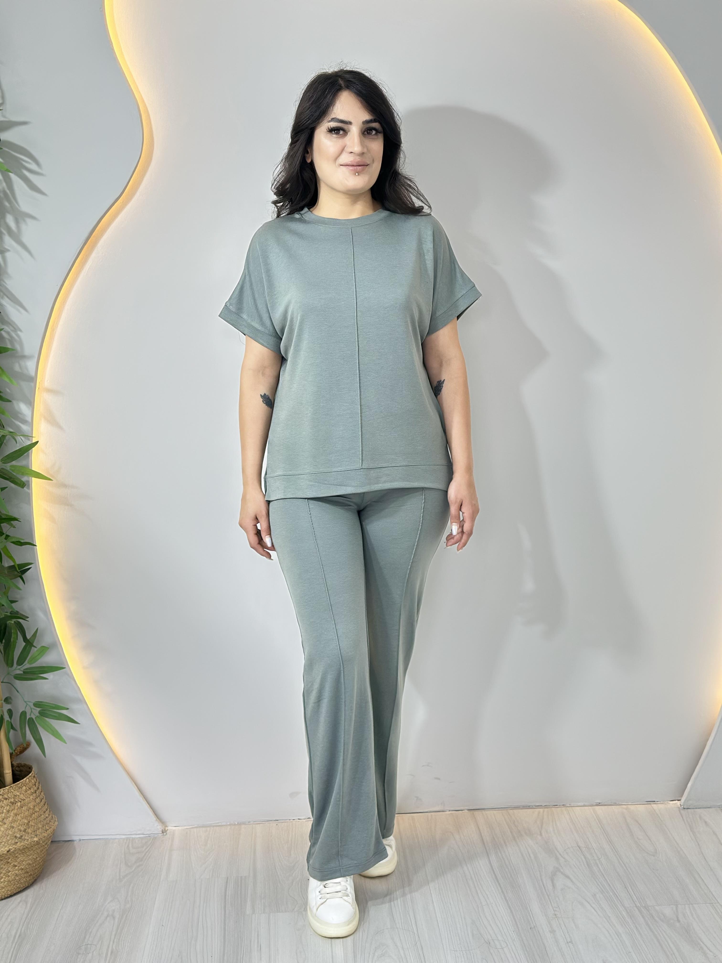 Riva Mint Yeşil Oysho Biyeli Kısa Kol Kristal 2'Li Takım 