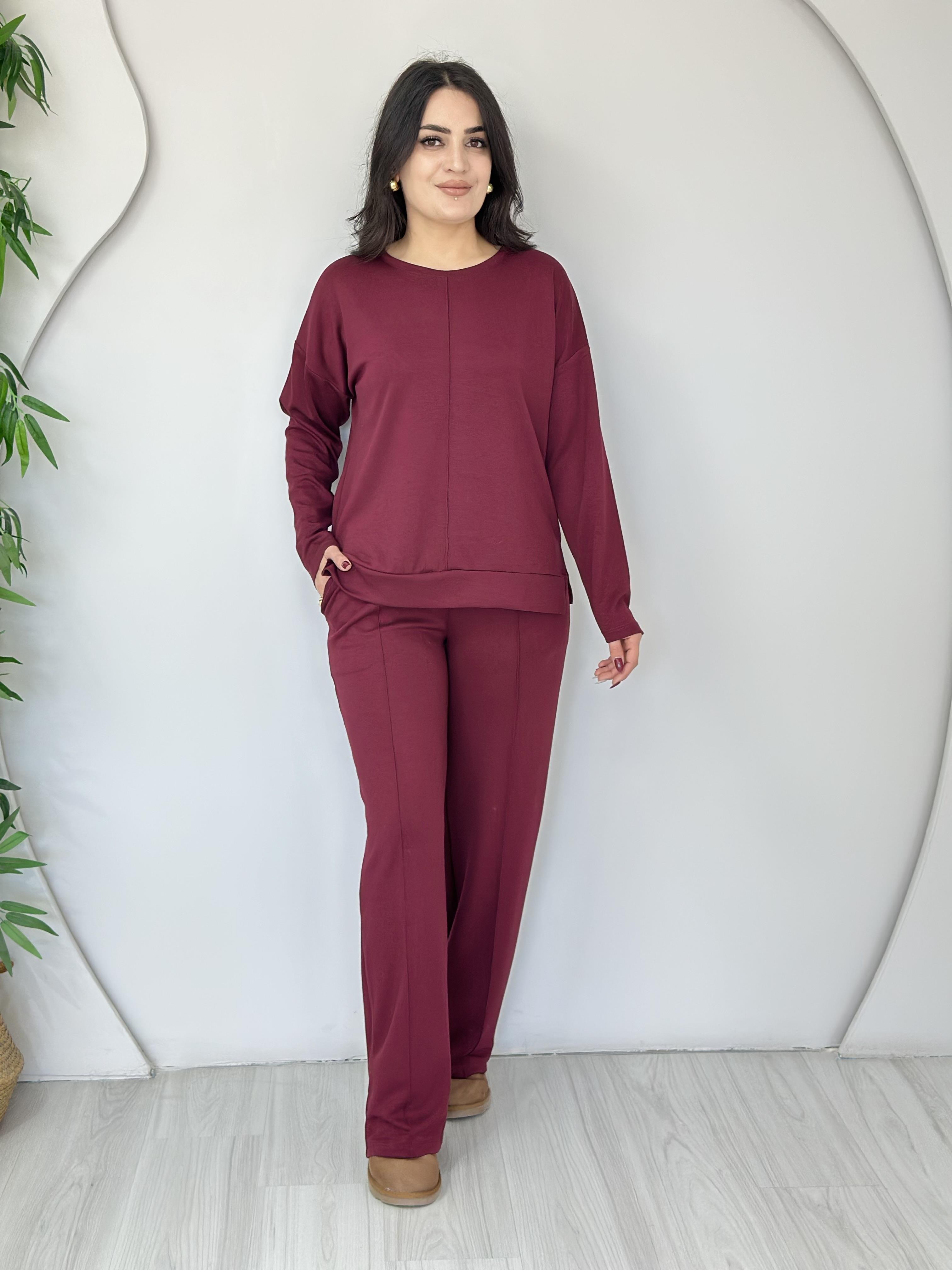 Rolo Bordo Orta Çizgi Modal Kumaş Alt Üst İkili Takım A692