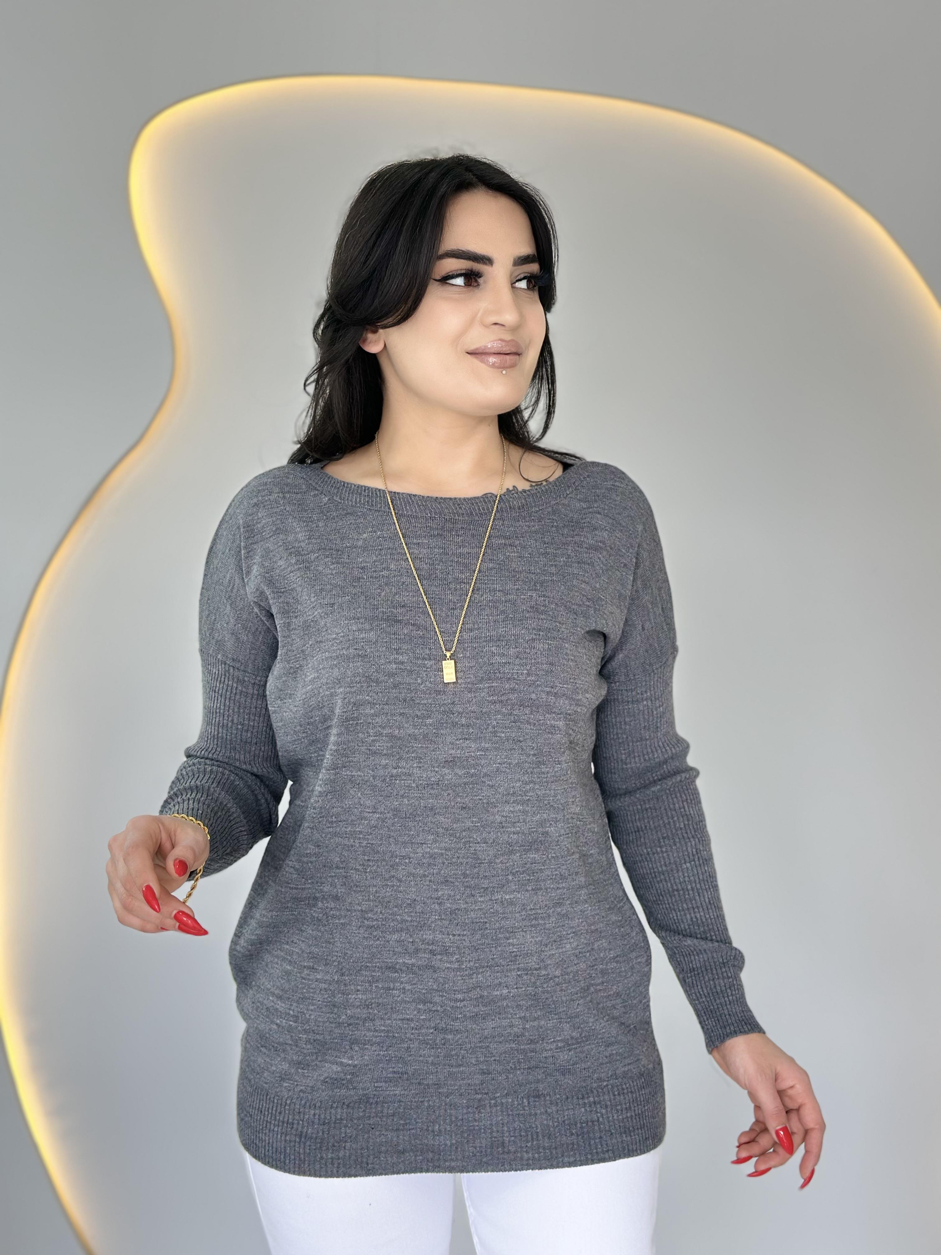 Selanik Gri Cepli Triko Bluz B105