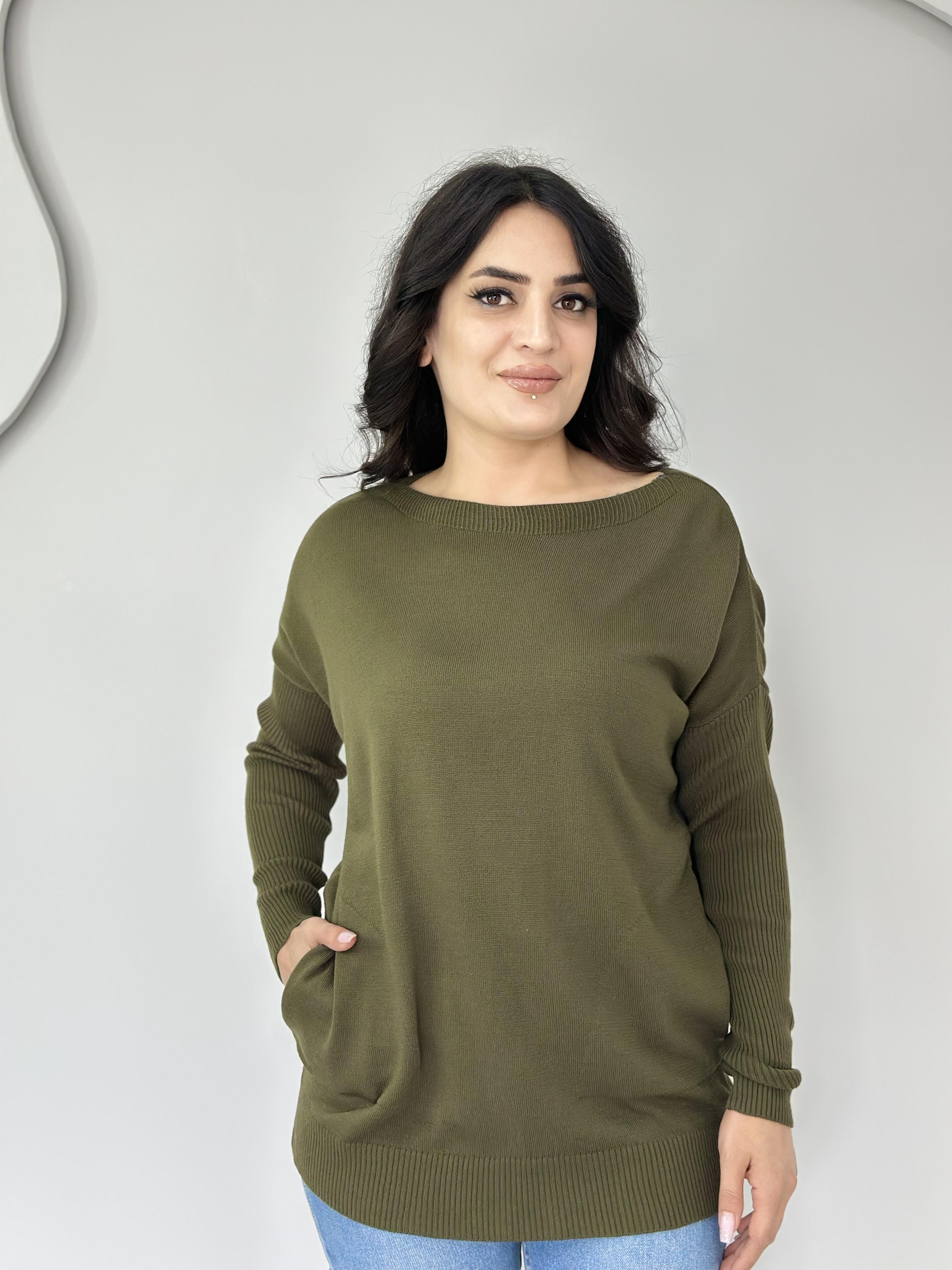 Selanik Haki Cepli Triko Bluz A423