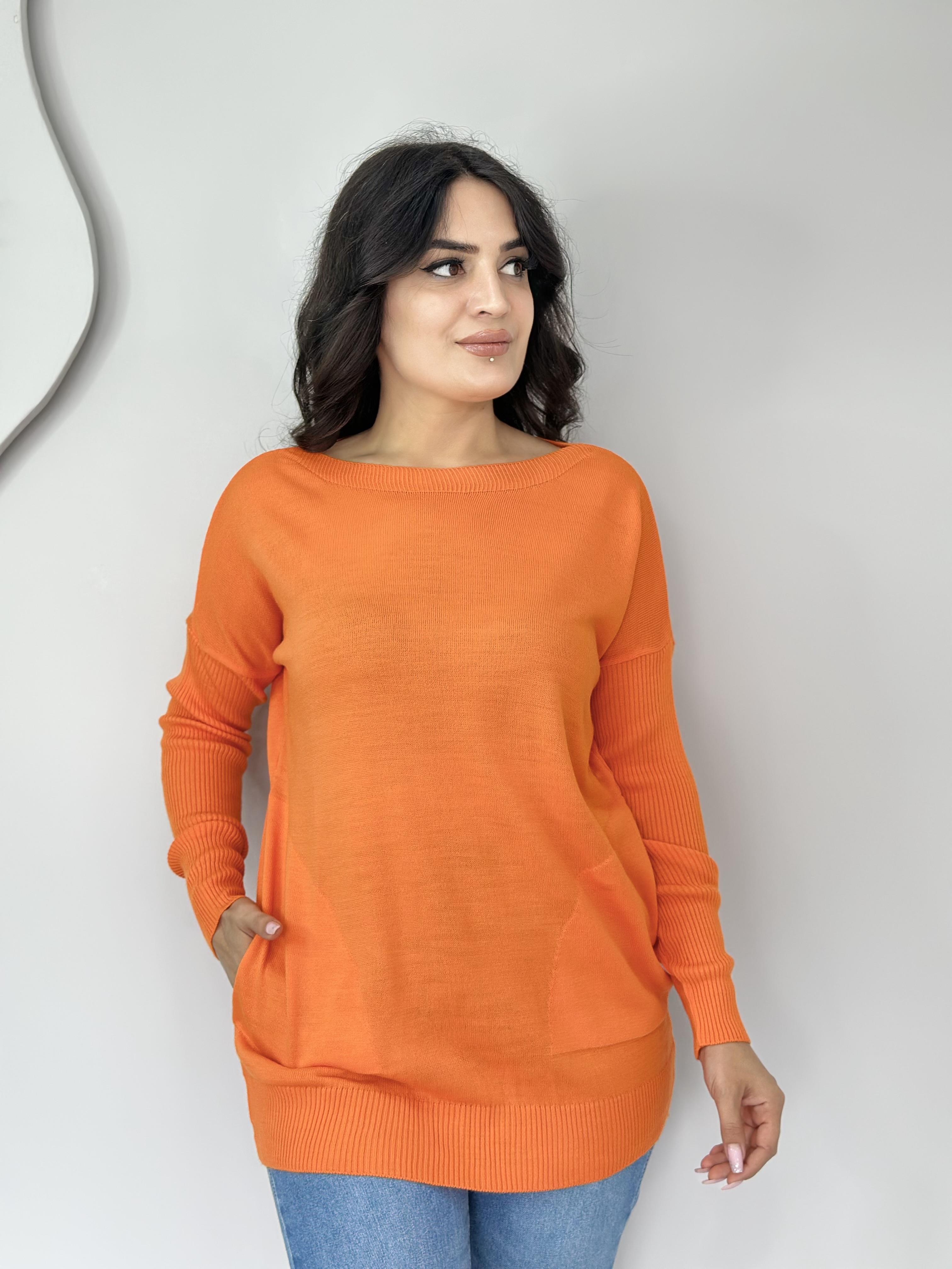 Selanik Turuncu Cepli Triko Bluz A422 