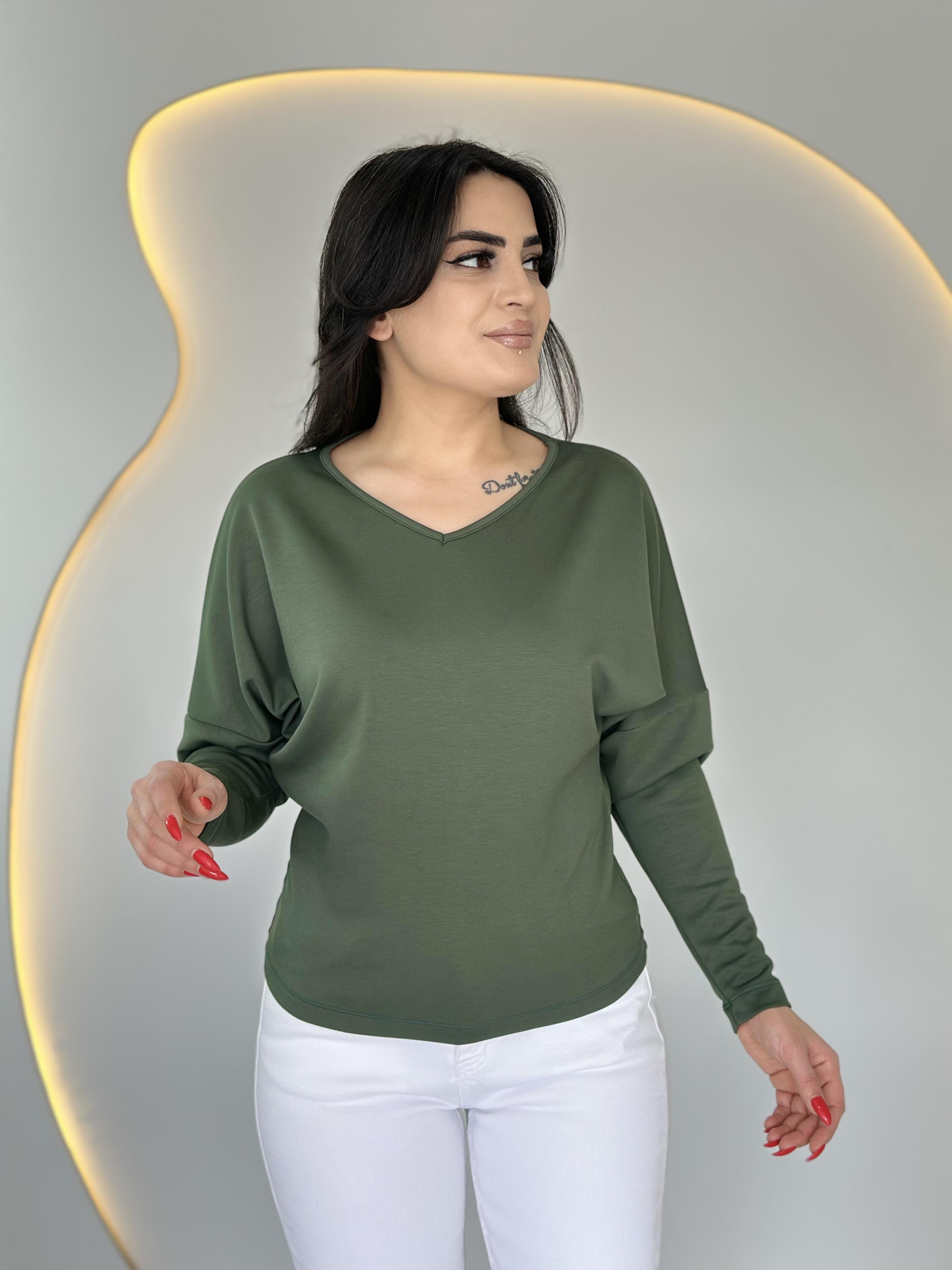 Selva Haki V Yaka Modal Kumaş Bluz c5656