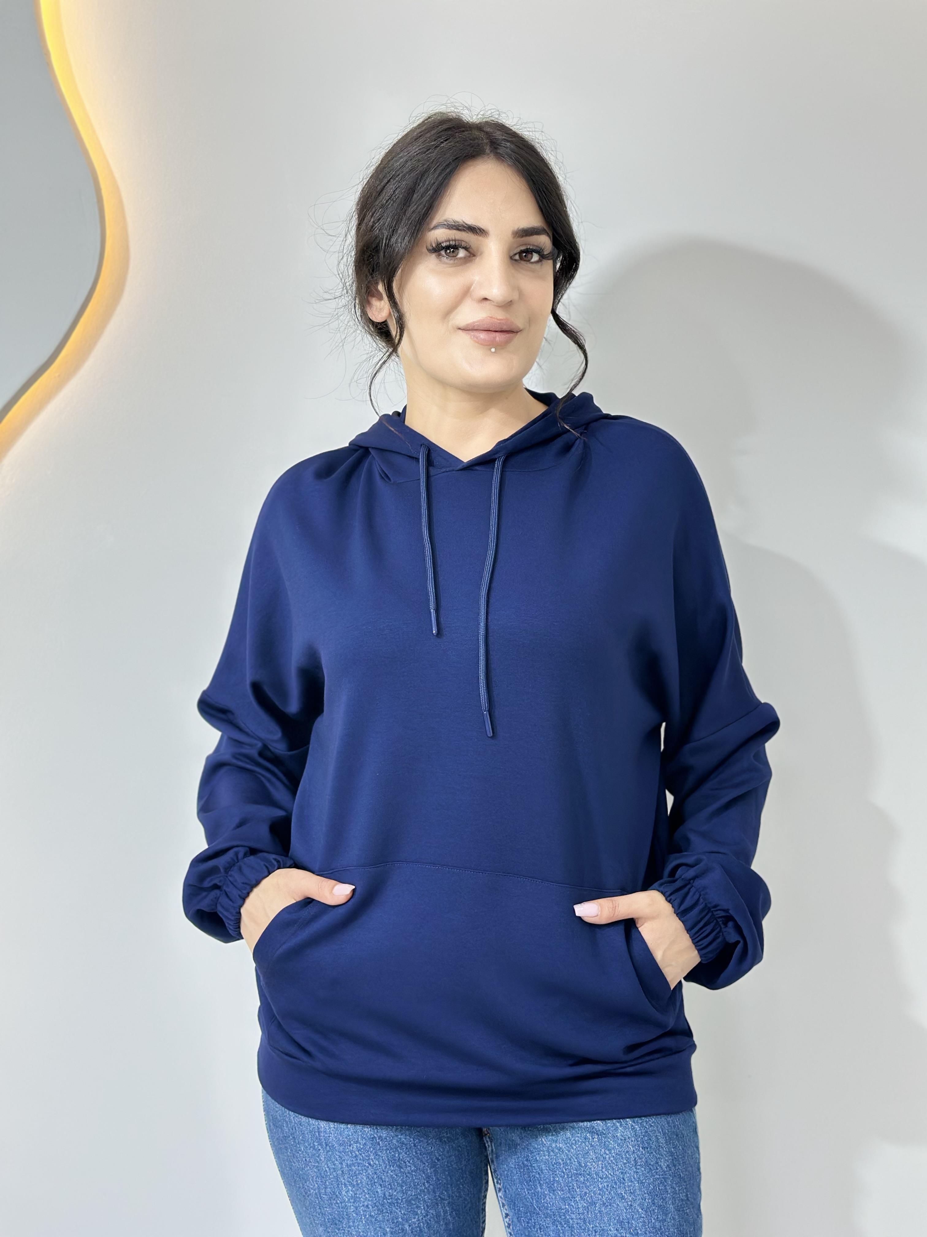 Sena Lacivert  Kapüşonlu Kargo Cepli Oversize Sweatshirt  A008