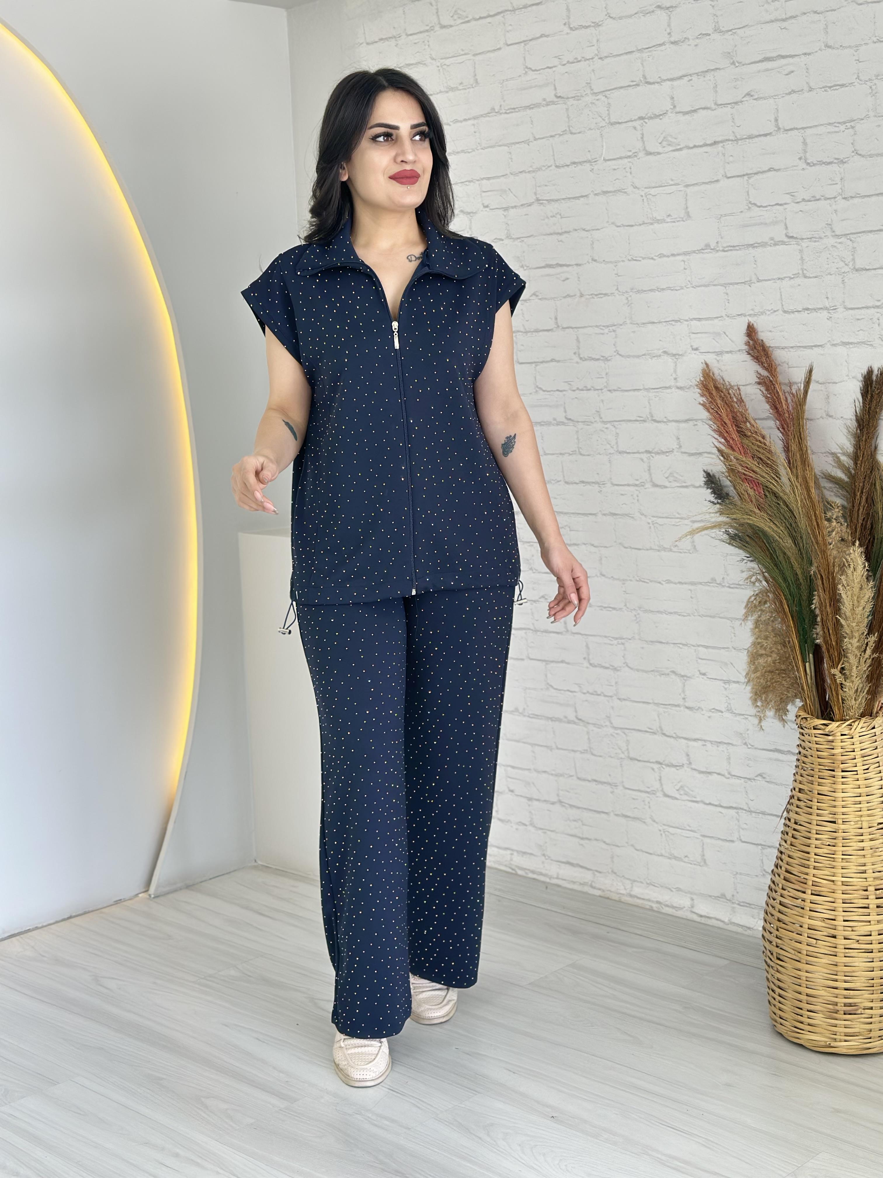 Sian Lacivert Taşlı Stoperli Modal İkili Takım D028